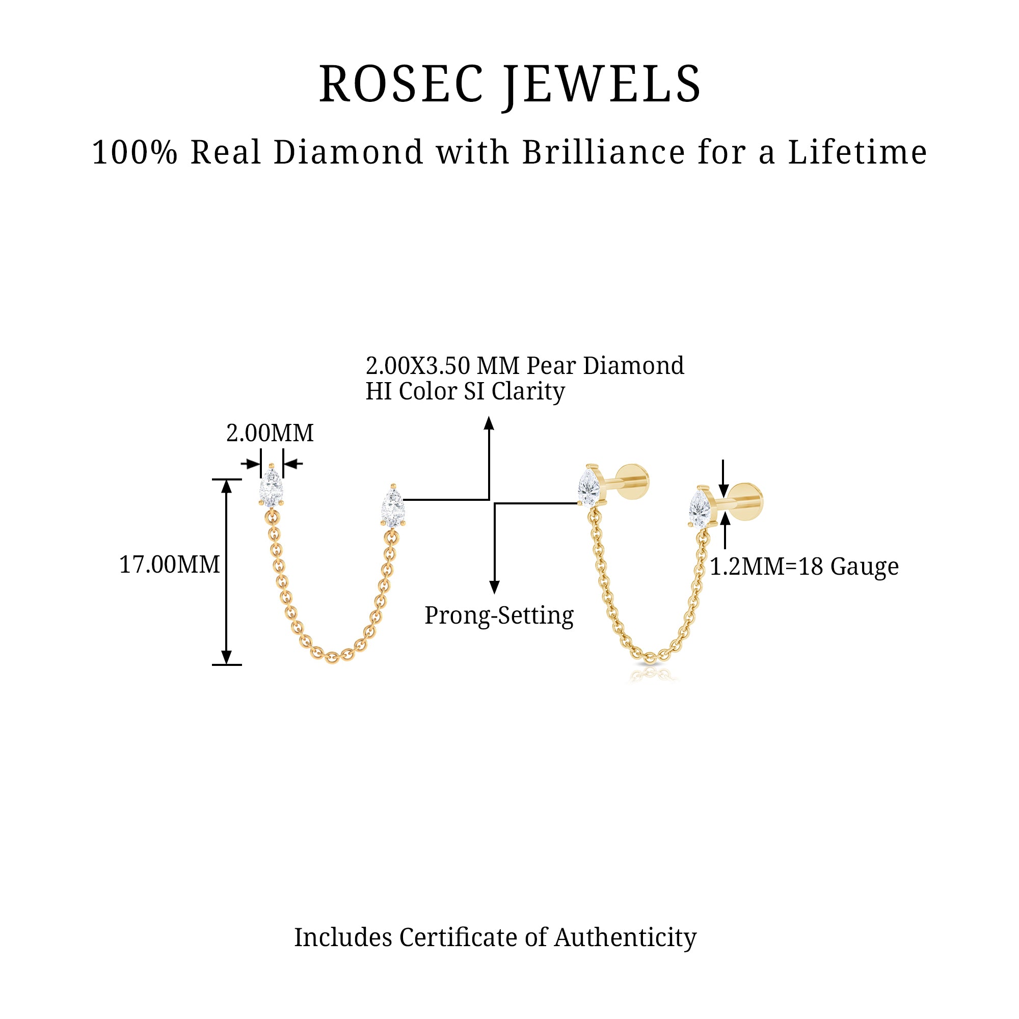 Rosec Jewels-Pear Shape Diamond Chain Double Piercing Earring