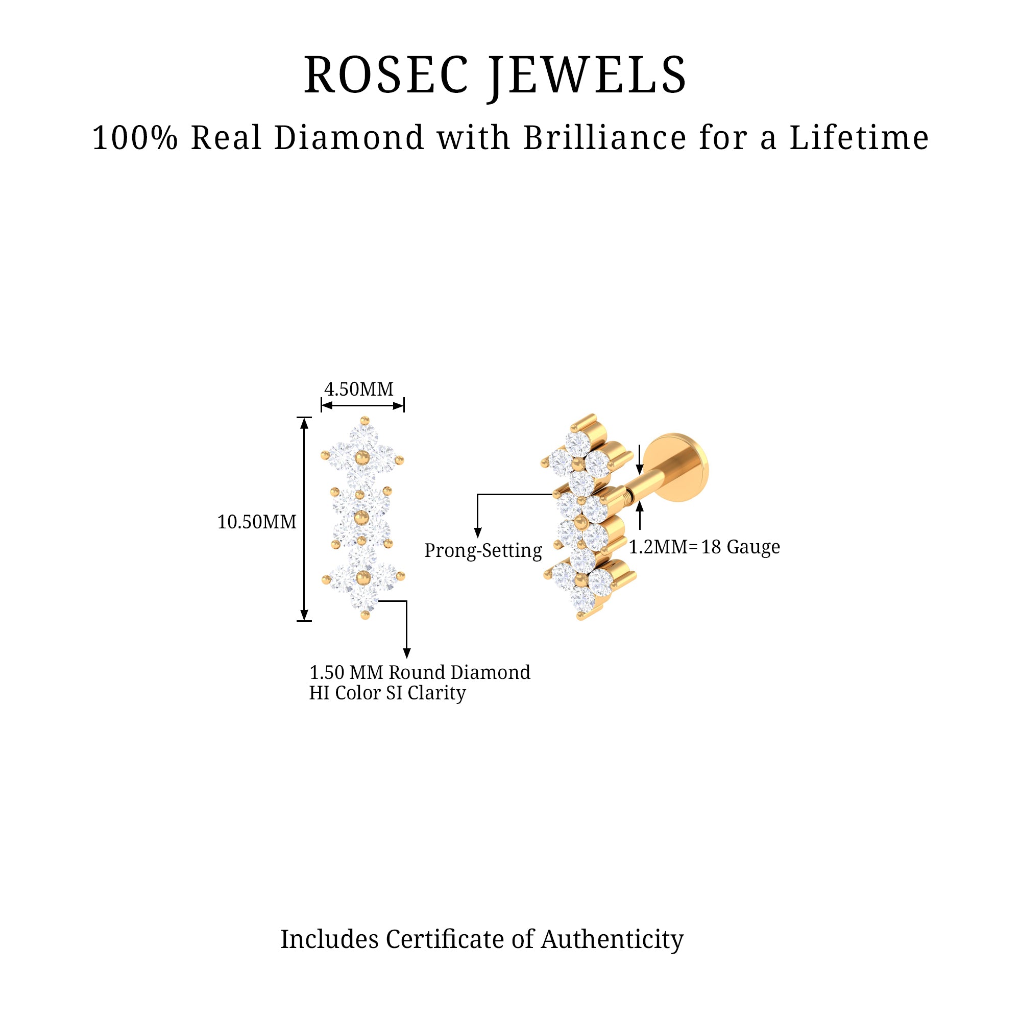 Rosec Jewels-Diamond Flower Crawler Earring for Helix Piercing