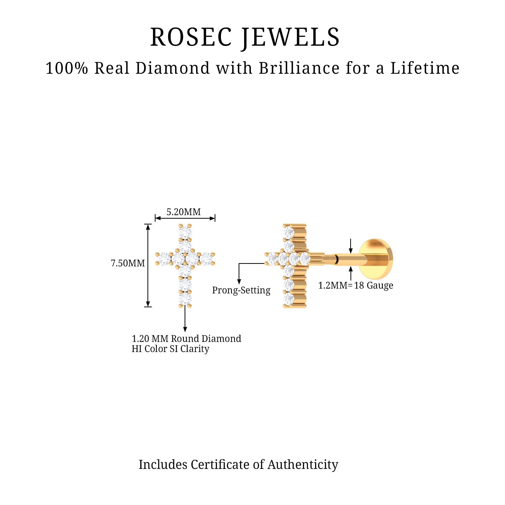 Rosec Jewels-Natural Diamond Cross Cartilage Earring