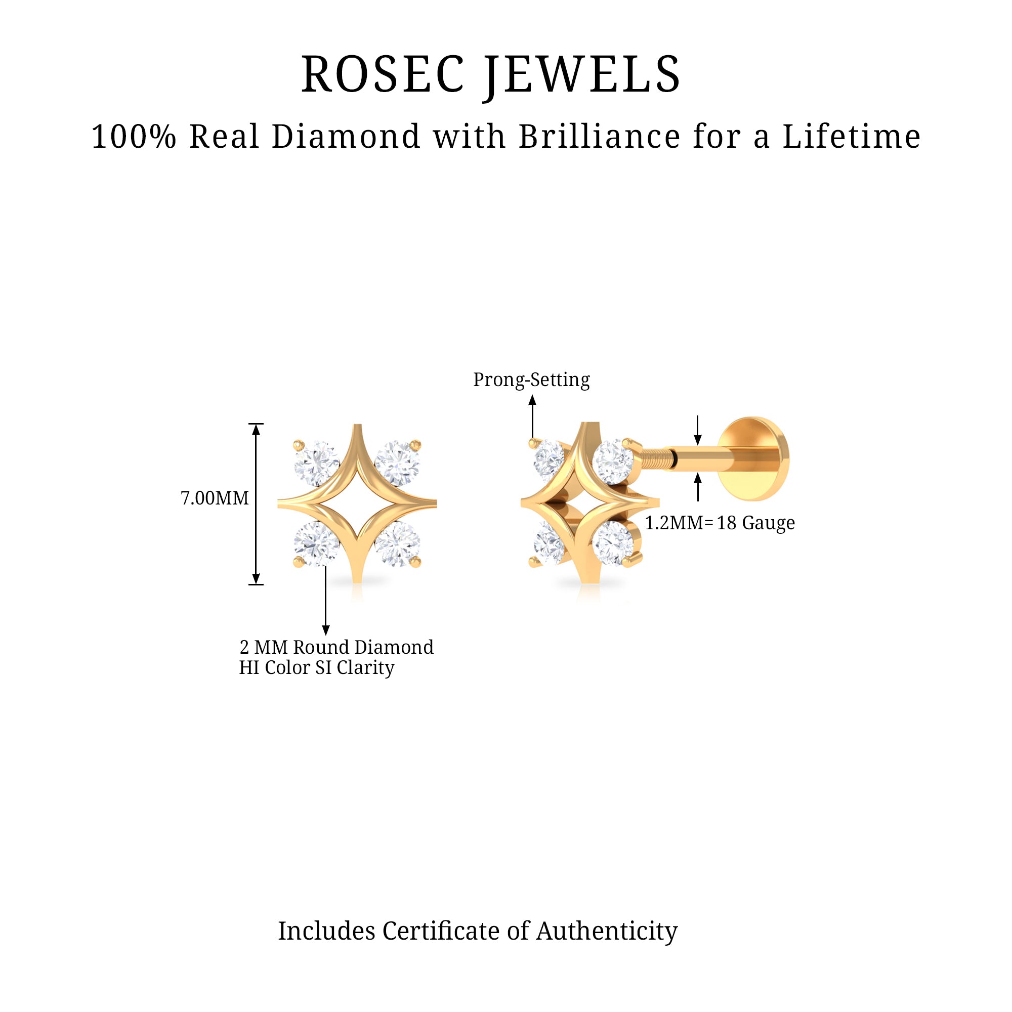 Rosec Jewels-Natural Diamond Star Celestial Earring for Helix Piercing