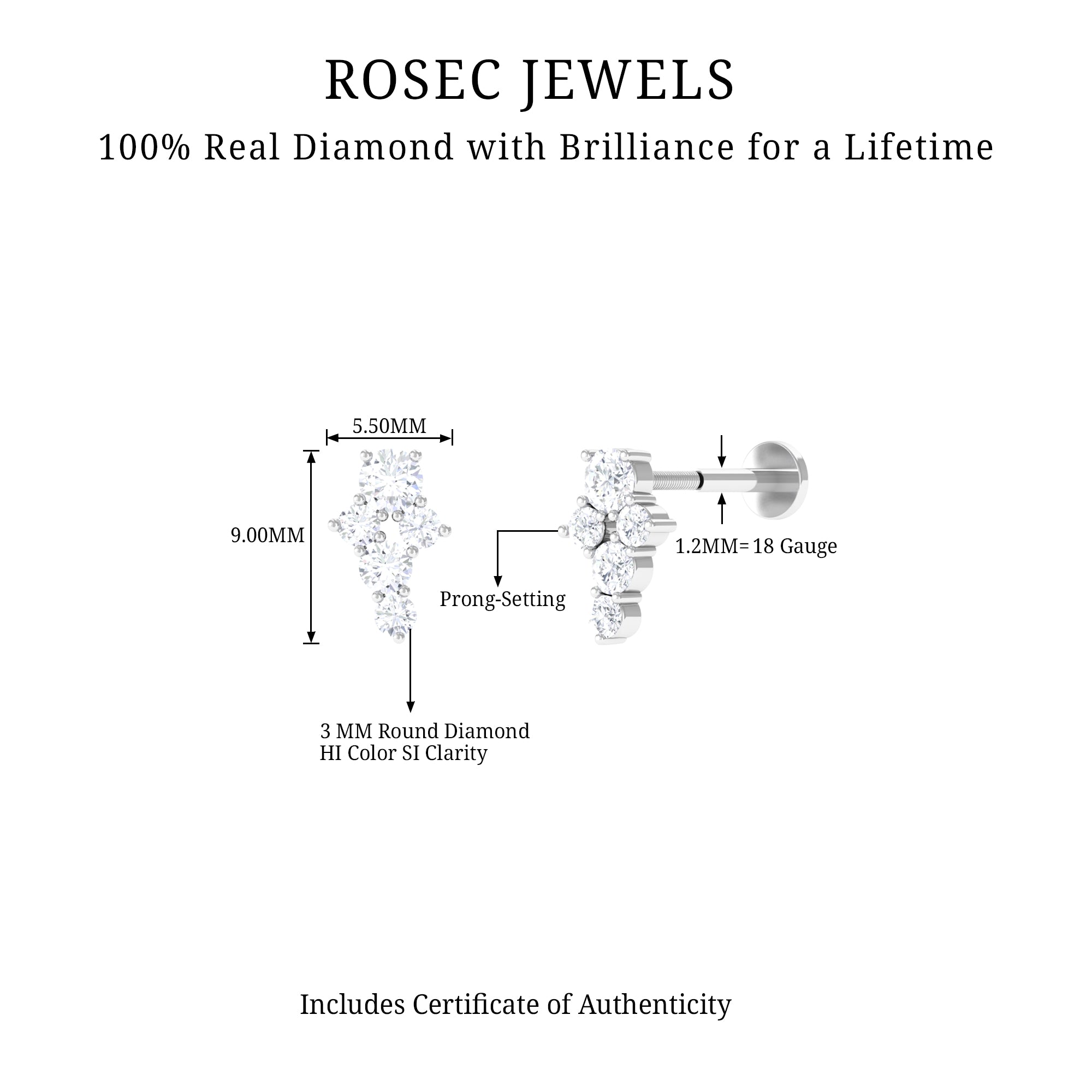 Rosec Jewels-Natural Diamond Cluster Cartilage Piercing Earring