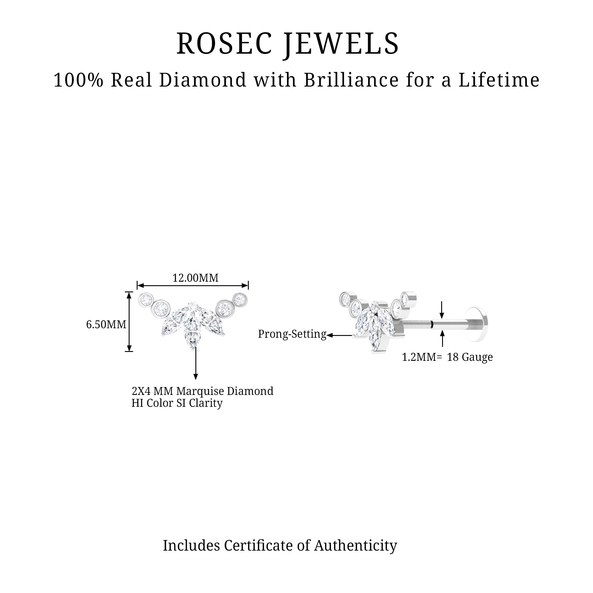 Rosec Jewels-Marquise Diamond Crawler Earring for Cartilage Piercing