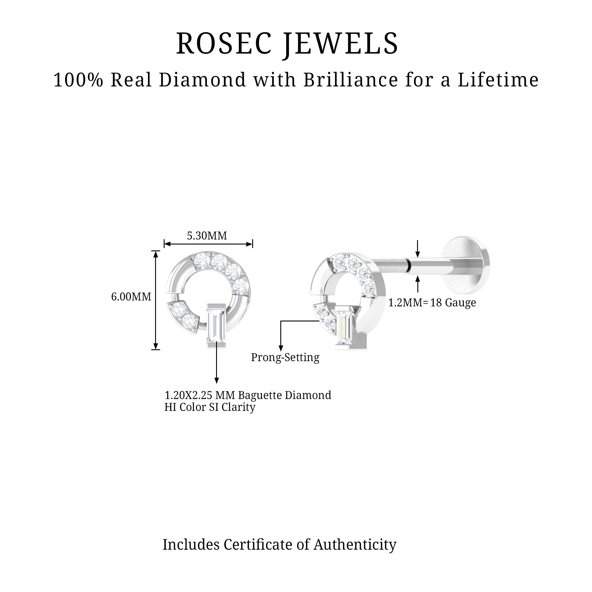 Rosec Jewels-Natural Diamond Circle Earring for Helix Piercing