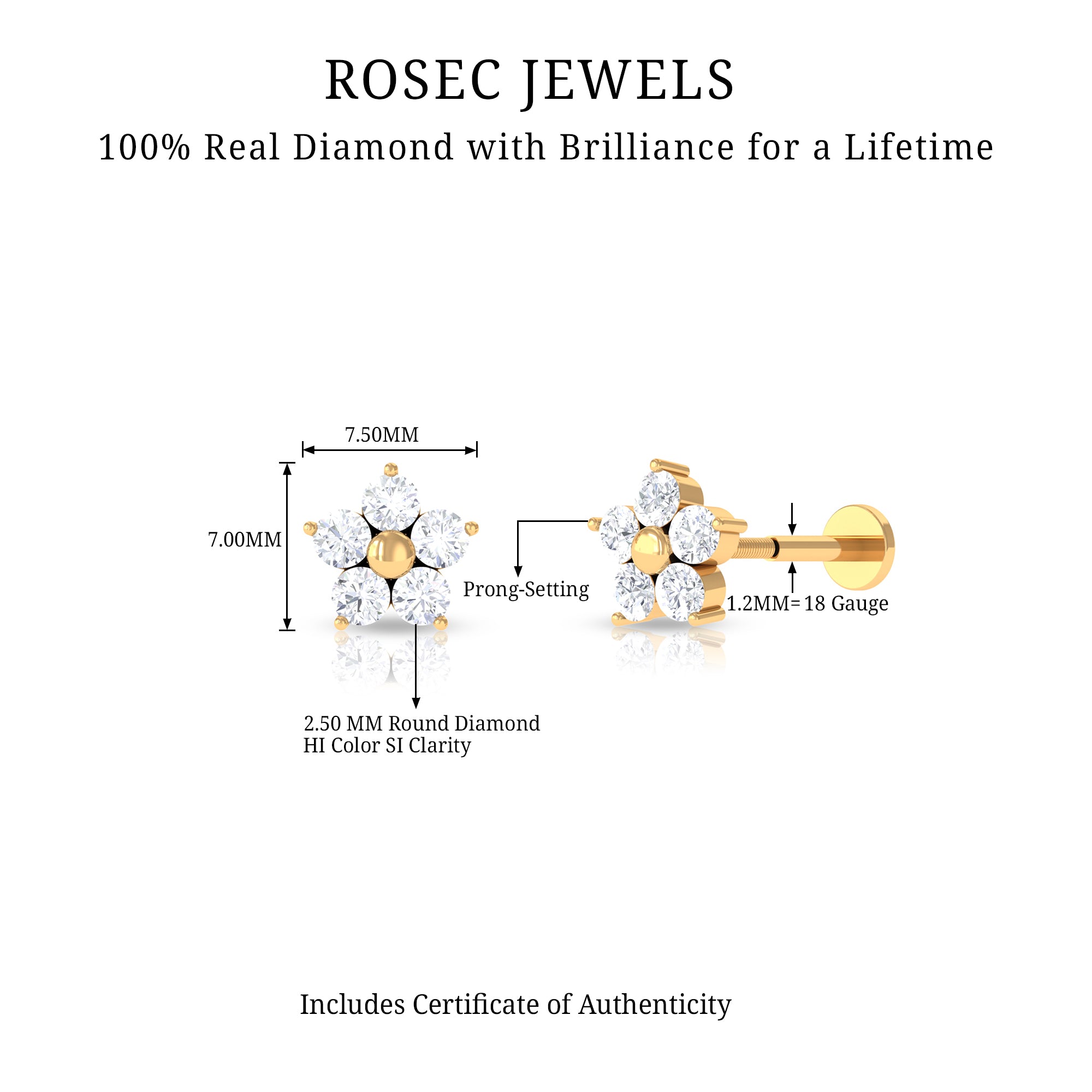 Rosec Jewels-Nature Inspired Diamond Flower Earring for Tragus Piercing