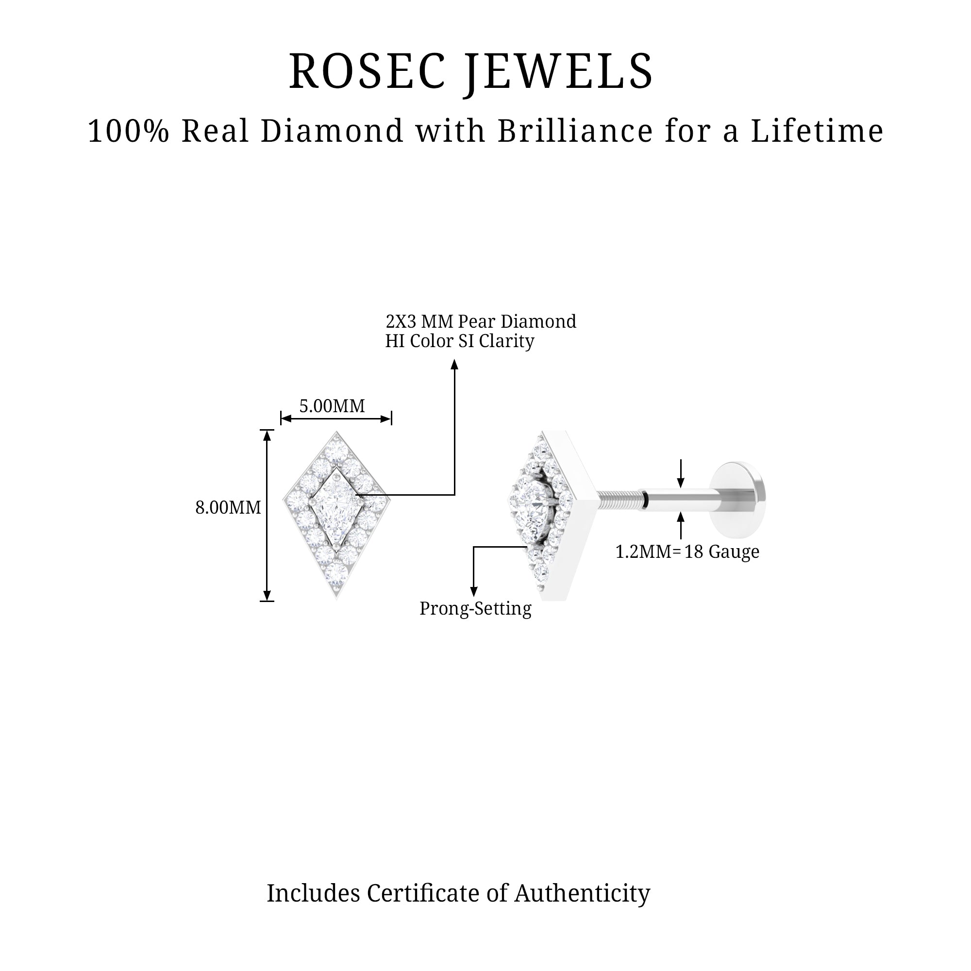 Rosec Jewels-Modern Kite Shape Diamond Helix Earring