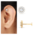 Rosec Jewels-Real Diamond Cluster Helix Stud Earring with Flat Back