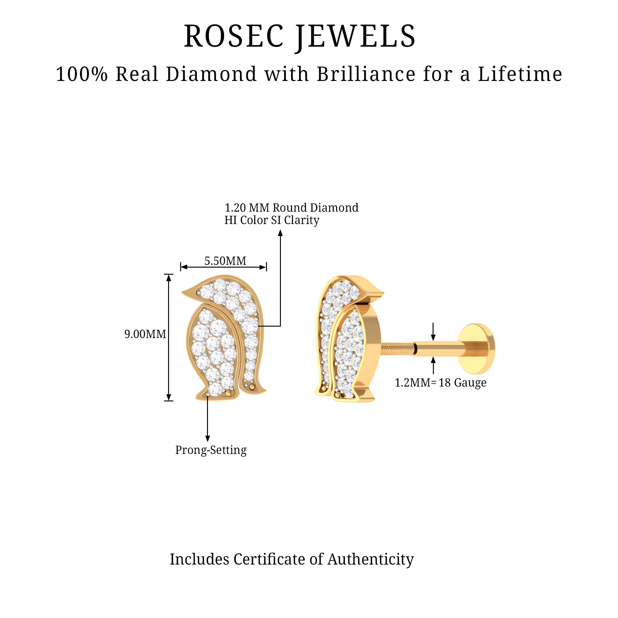 Rosec Jewels-Cute Diamond Penguin Earring for Cartilage Piercing