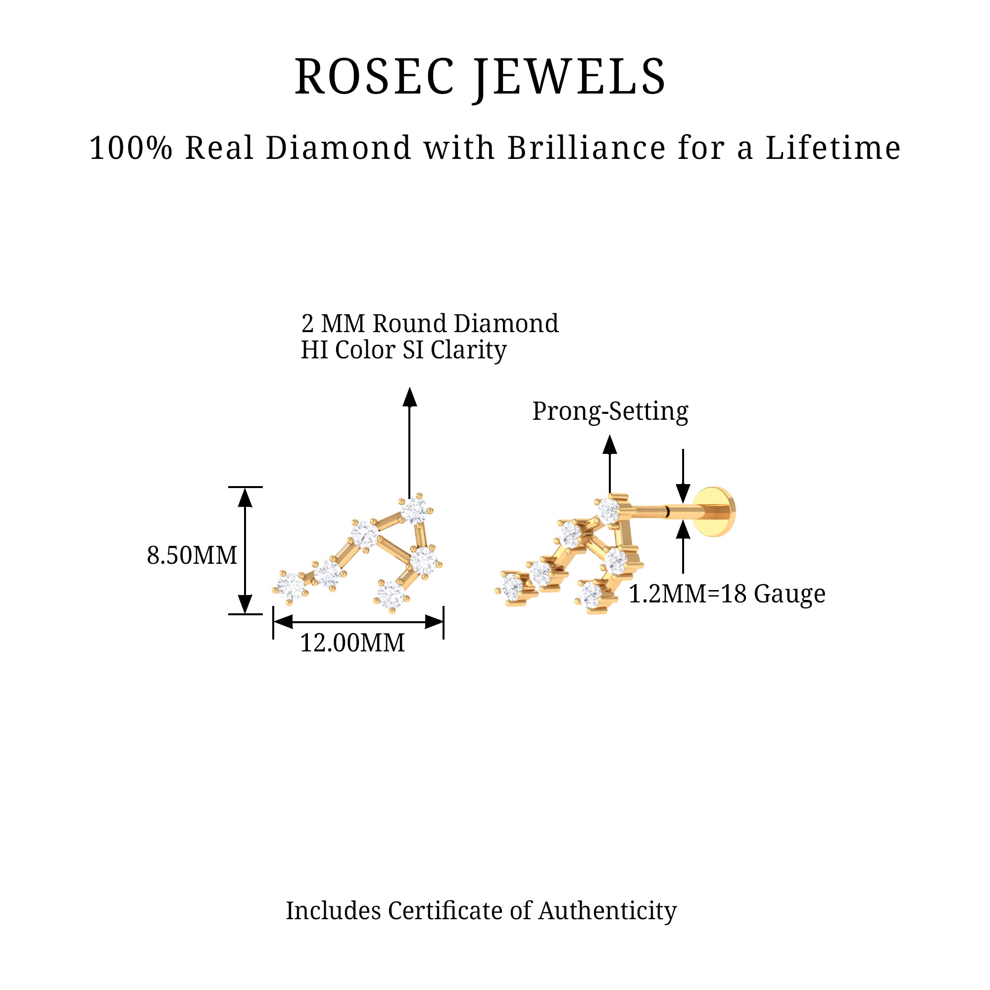 Rosec Jewels-Real Diamond Libra Zodiac Constellation Earring