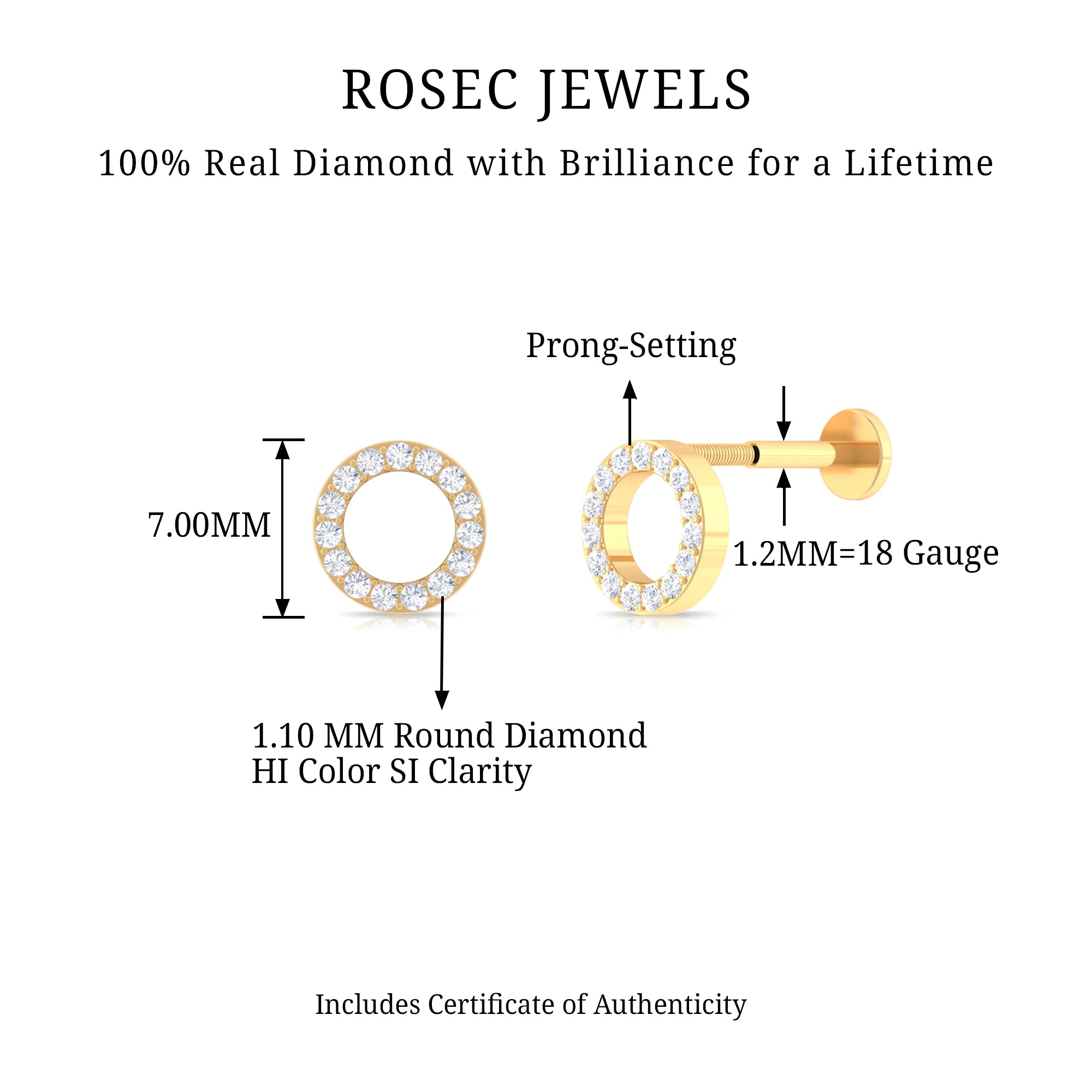 Rosec Jewels-Simple Diamond Open Circle Earring with Flat Back