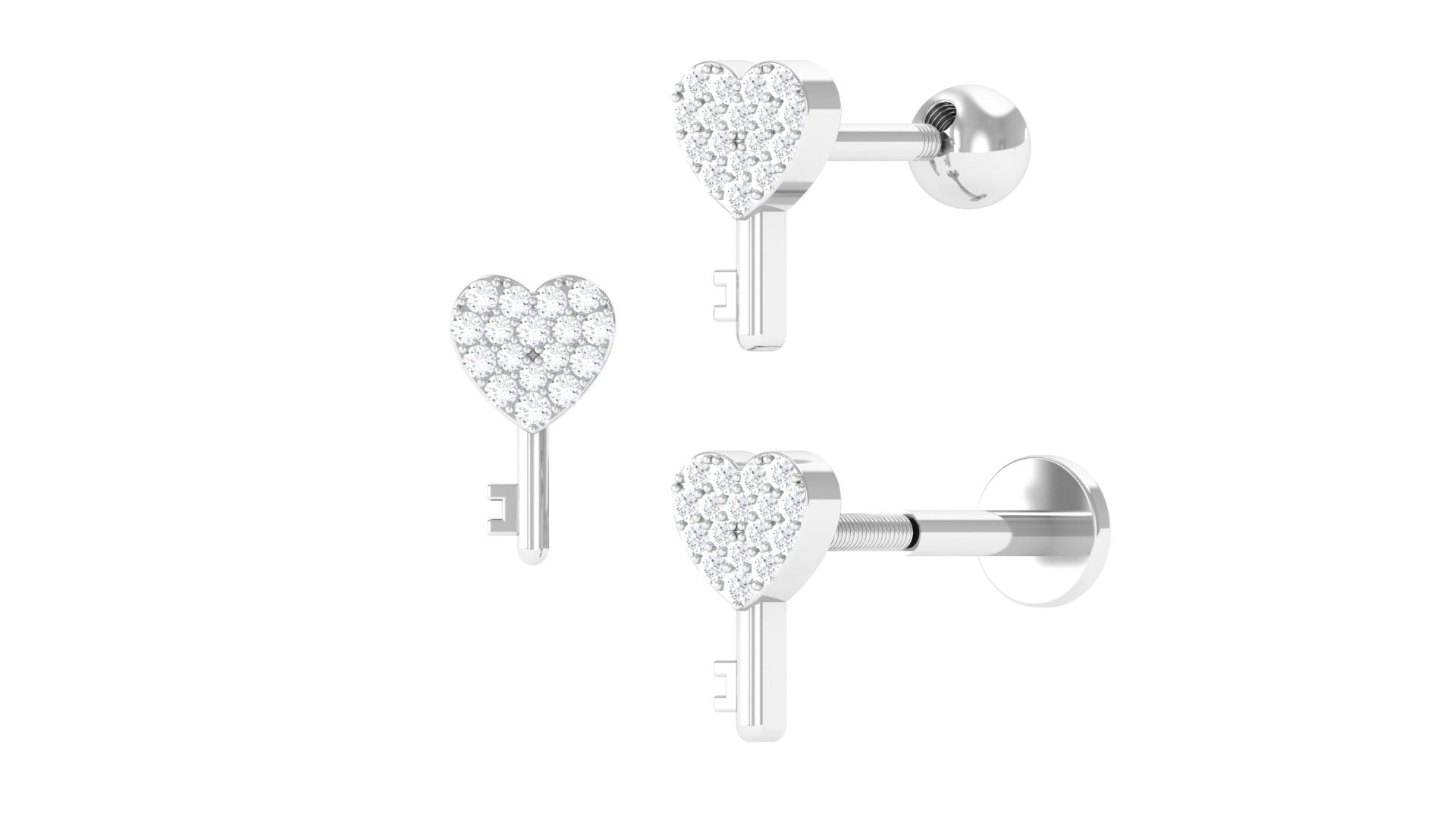 Rosec Jewels-Moissanite Heart and Key Earring for Tragus Piercing