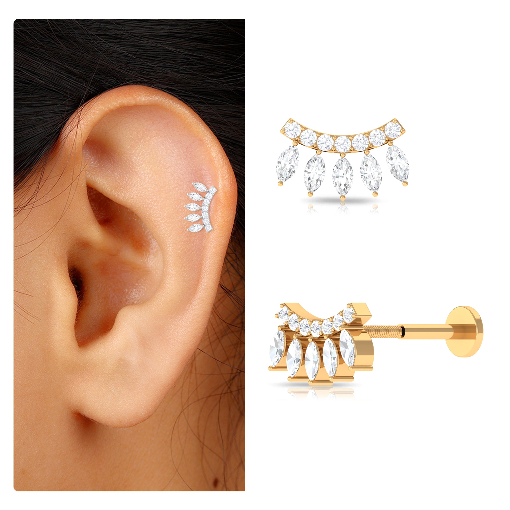 Rosec Jewels-Marquise Moissanite Gothic Crawler Earring