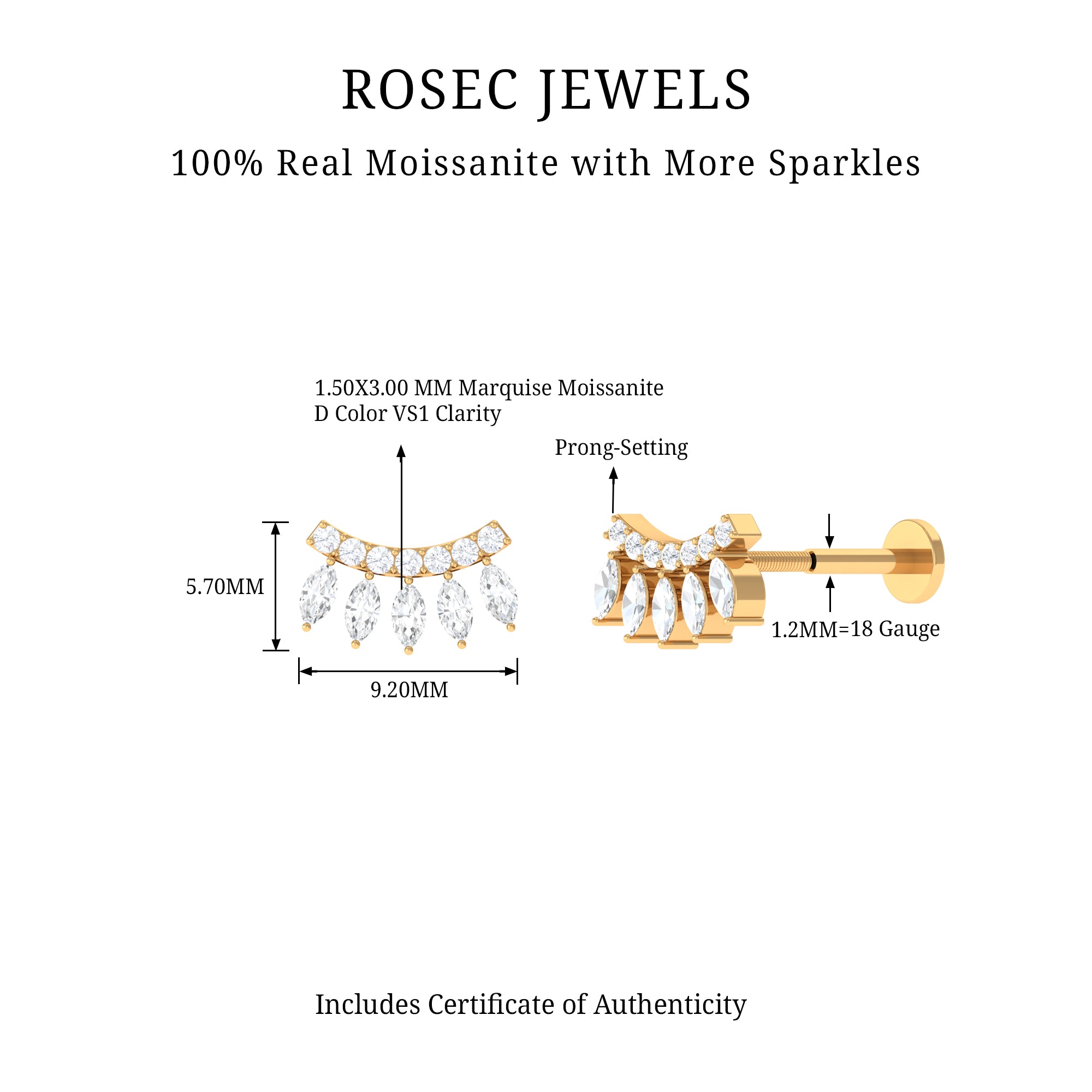 Rosec Jewels-Marquise Moissanite Gothic Crawler Earring