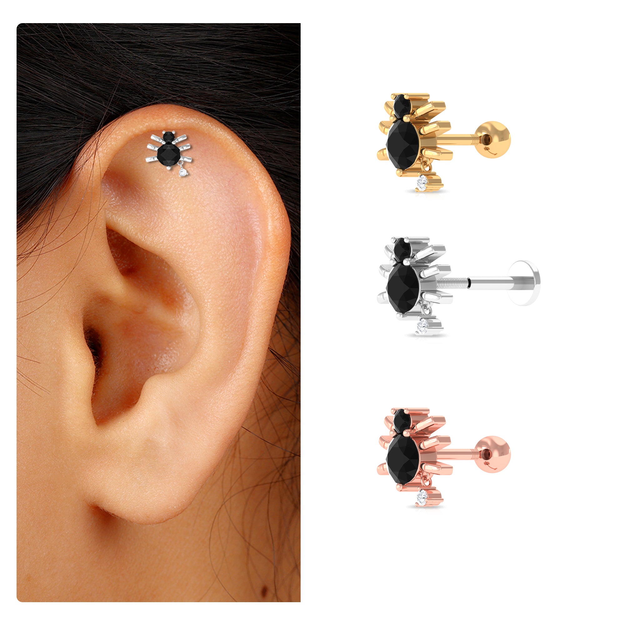 Rosec Jewels-Natural Black Onyx and Moissanite Spider Helix Earring