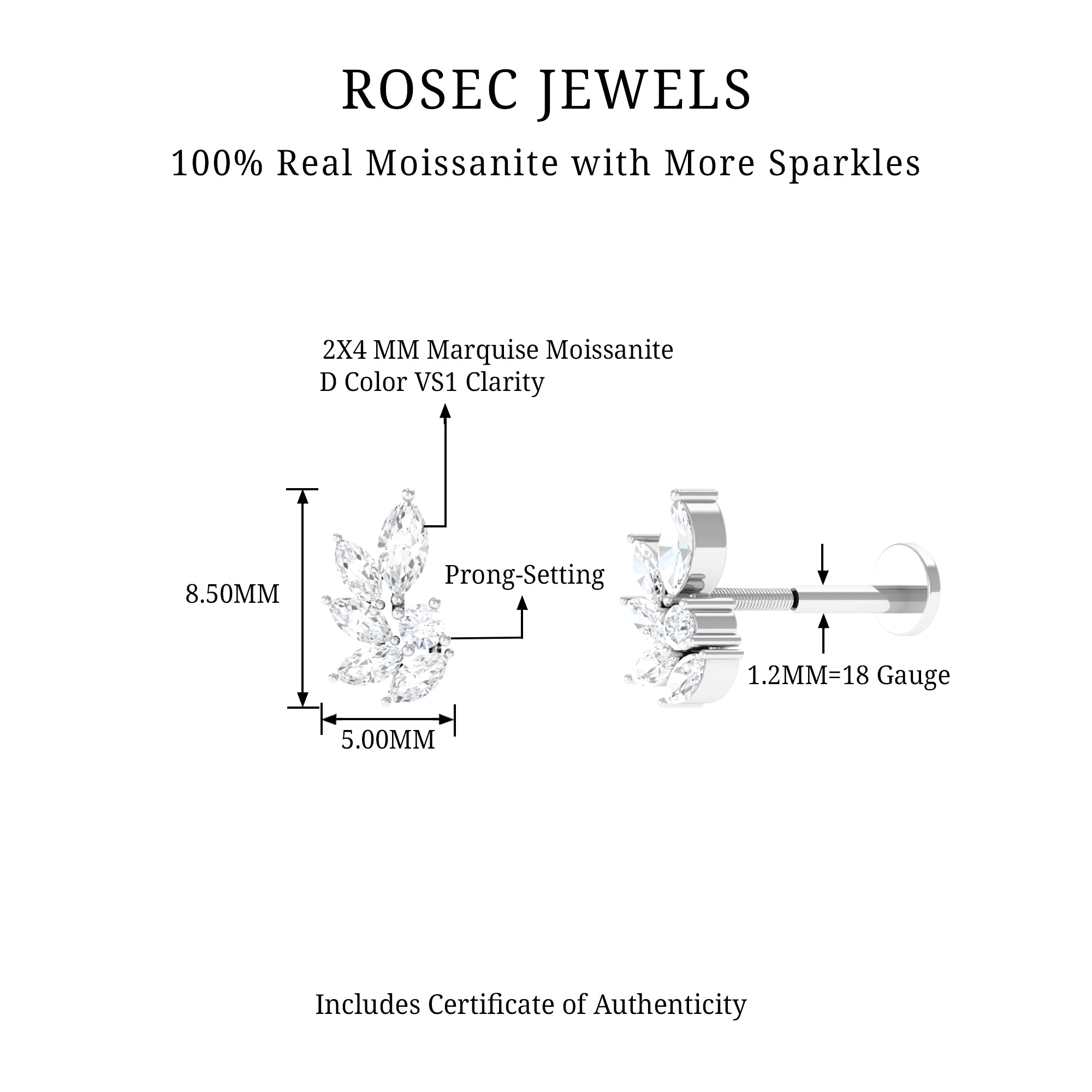 Rosec Jewels-Marquise Cut Moissanite Cluster Cartilage Earring