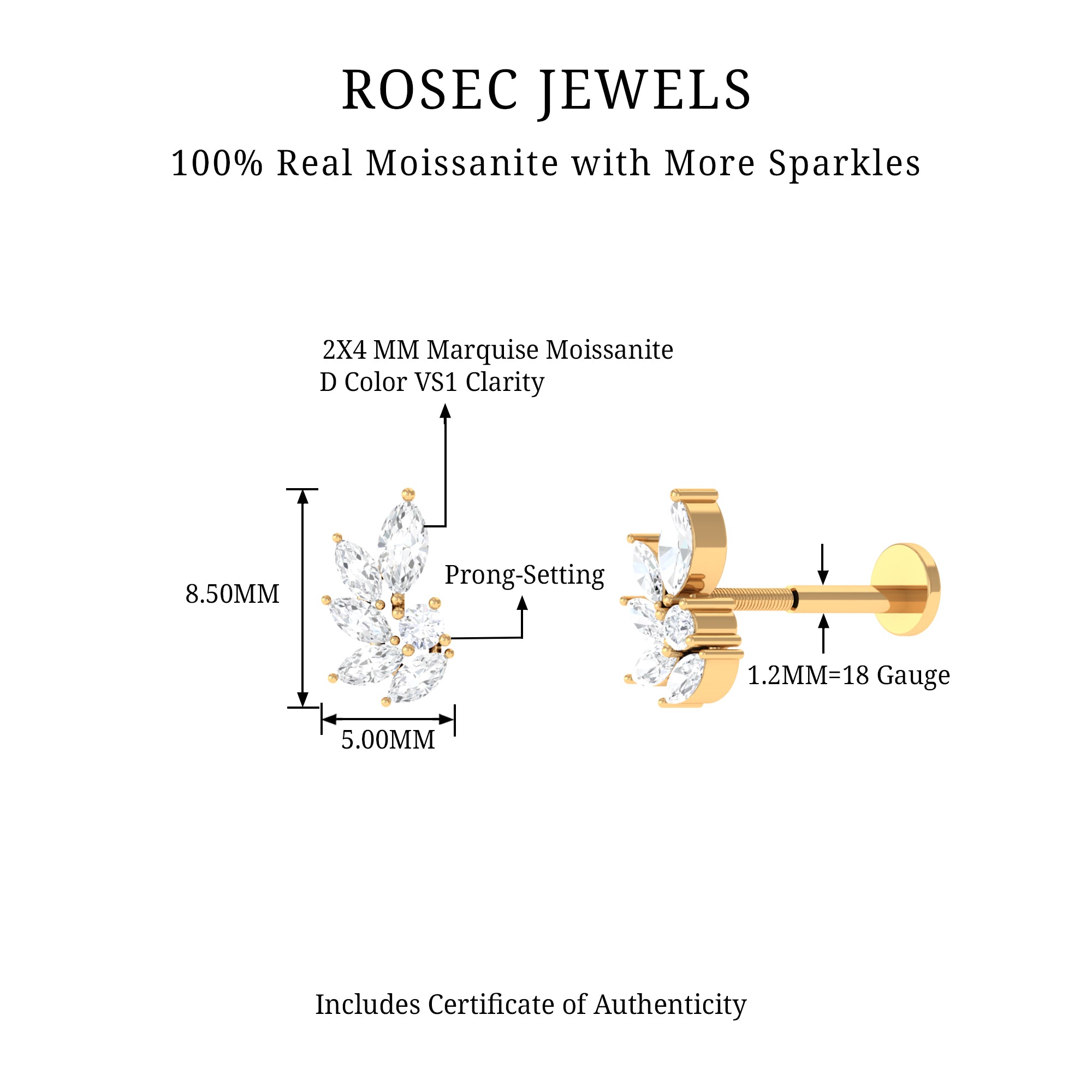 Rosec Jewels-Marquise Cut Moissanite Cluster Cartilage Earring