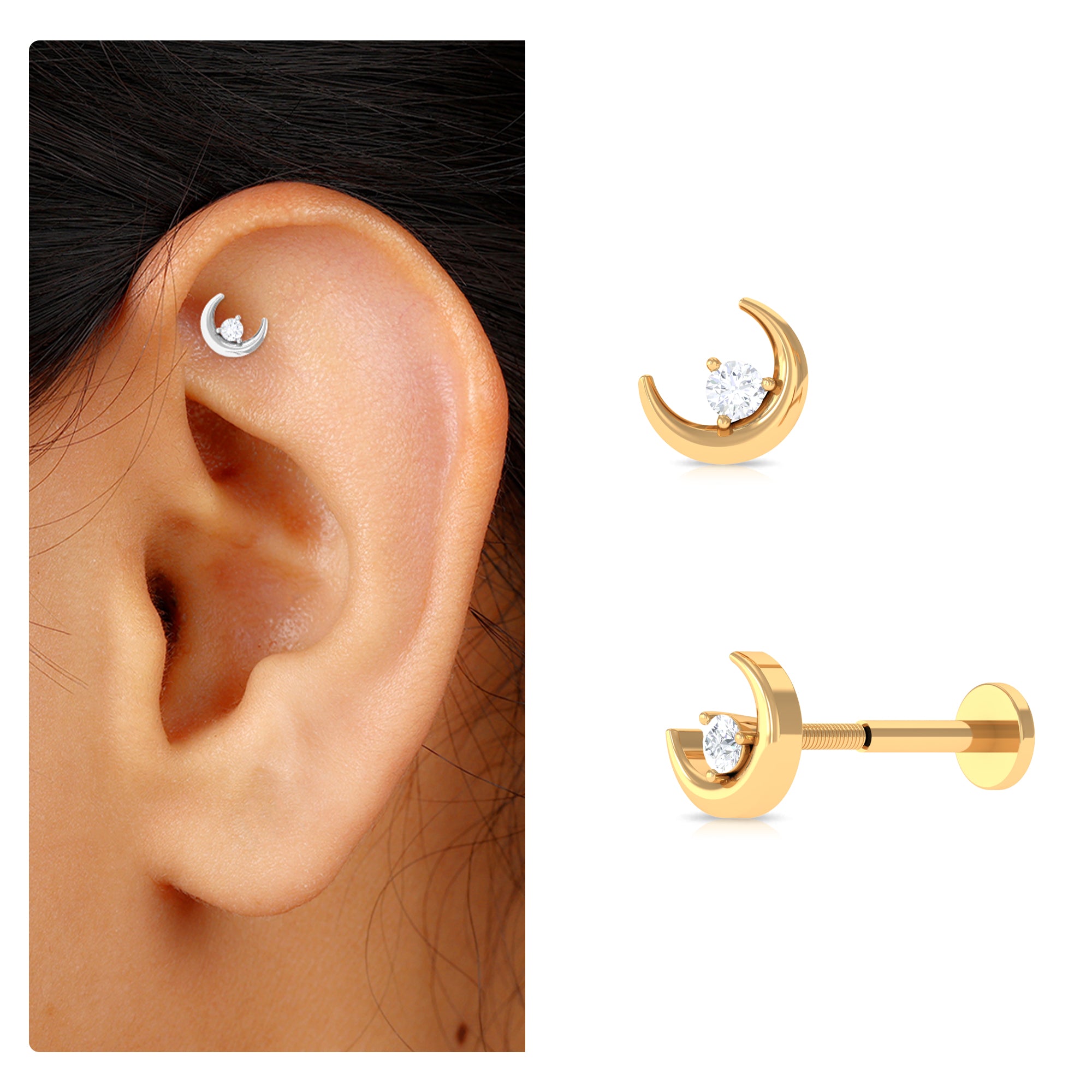 Rosec Jewels-Genuine Diamond Crescent Moon Helix Earring