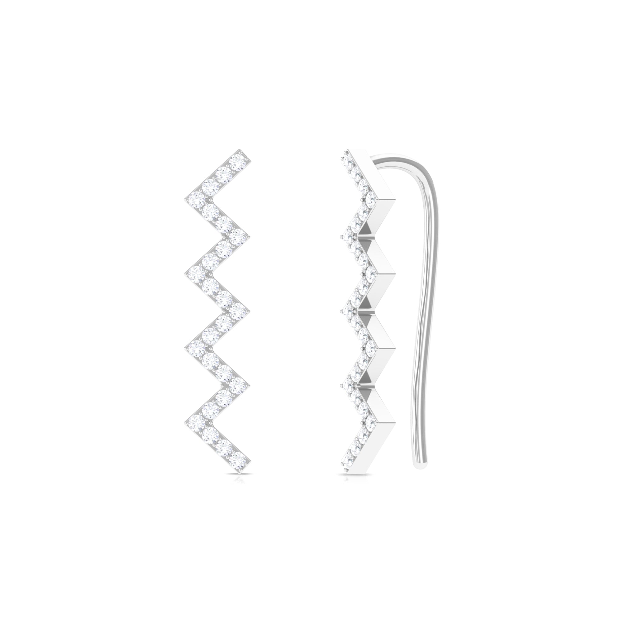 Moissanite Zig Zag Climber Earring for Helix Piercing Moissanite - ( D-VS1 ) - Color and Clarity - Rosec Jewels