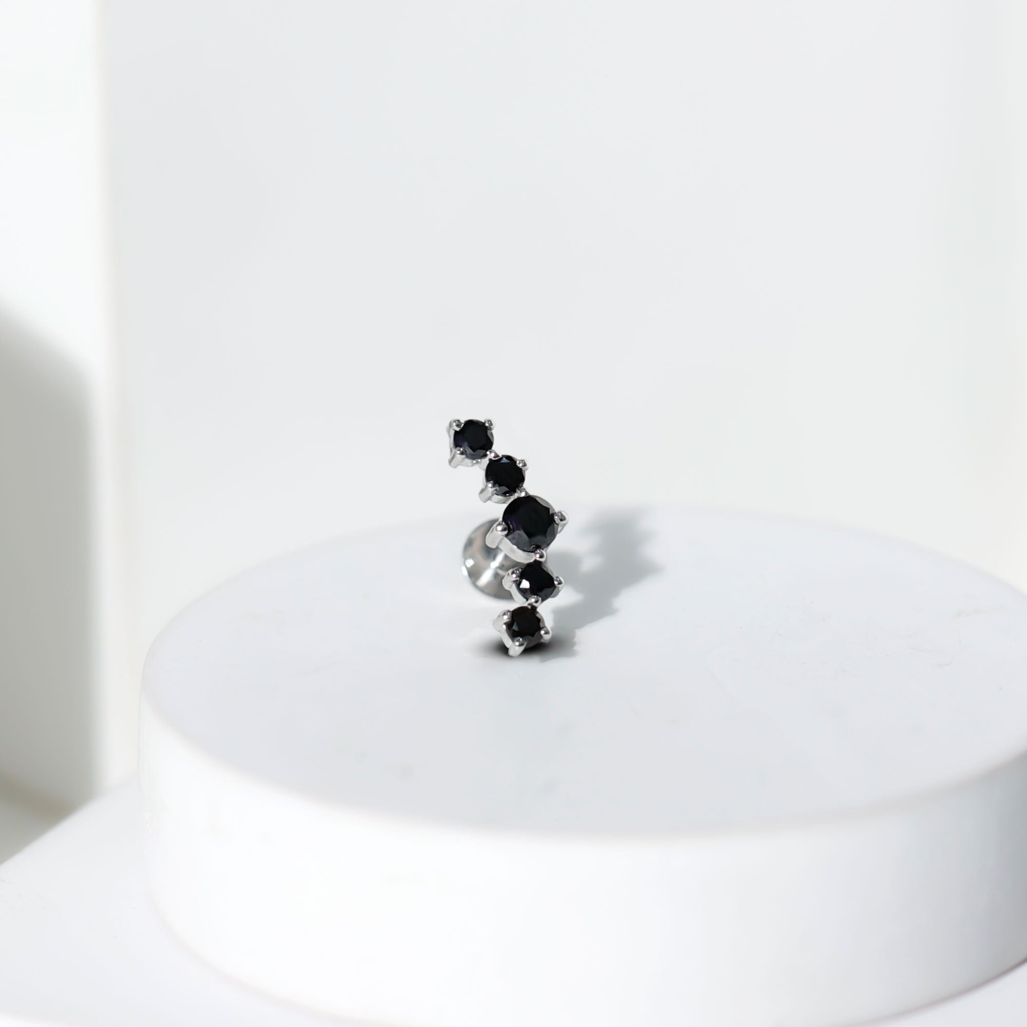 Rosec Jewels-Created Black Diamond 5 Stone Curved Crawler Earring