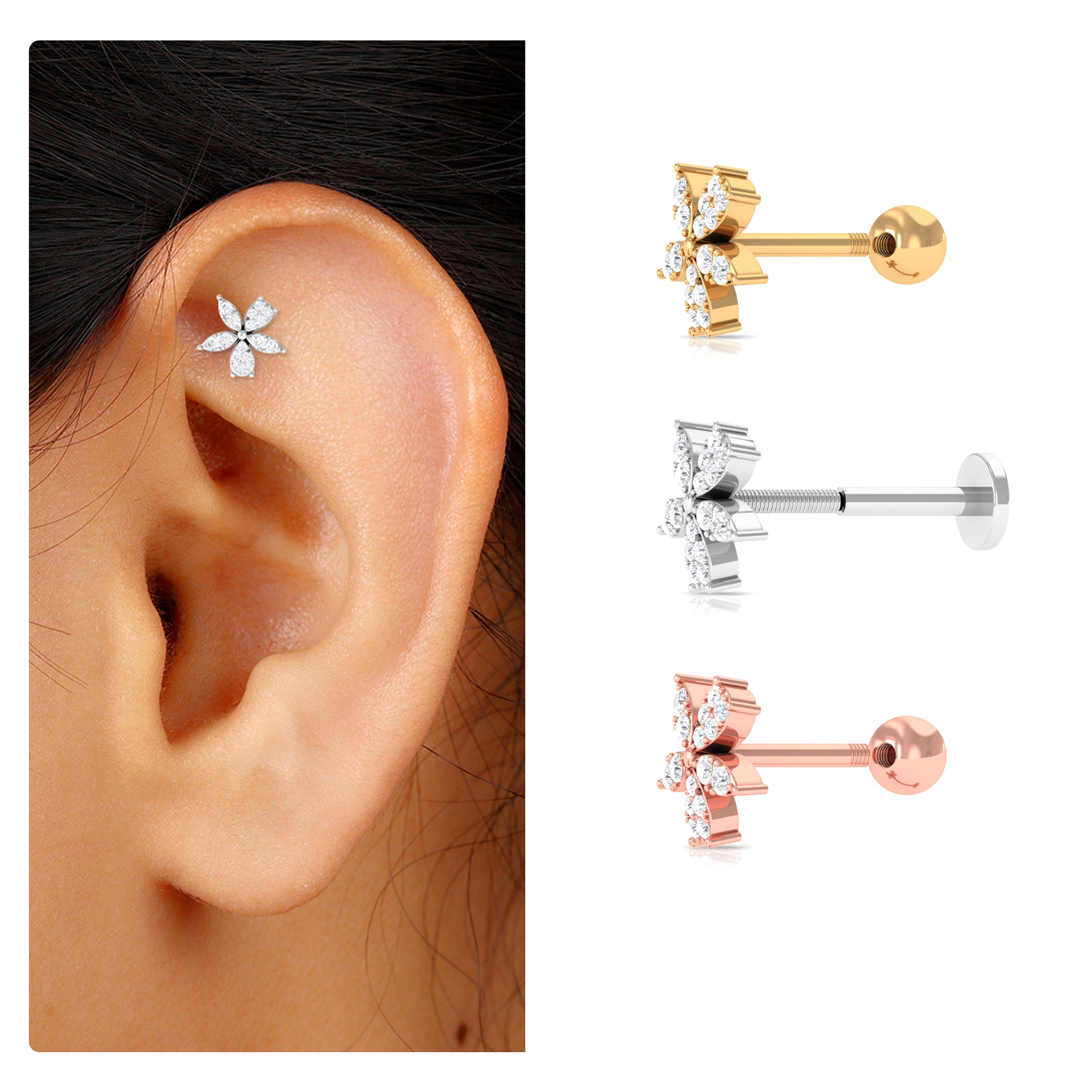 Rosec Jewels-Unique Moissanite Floral Second Hole Earring