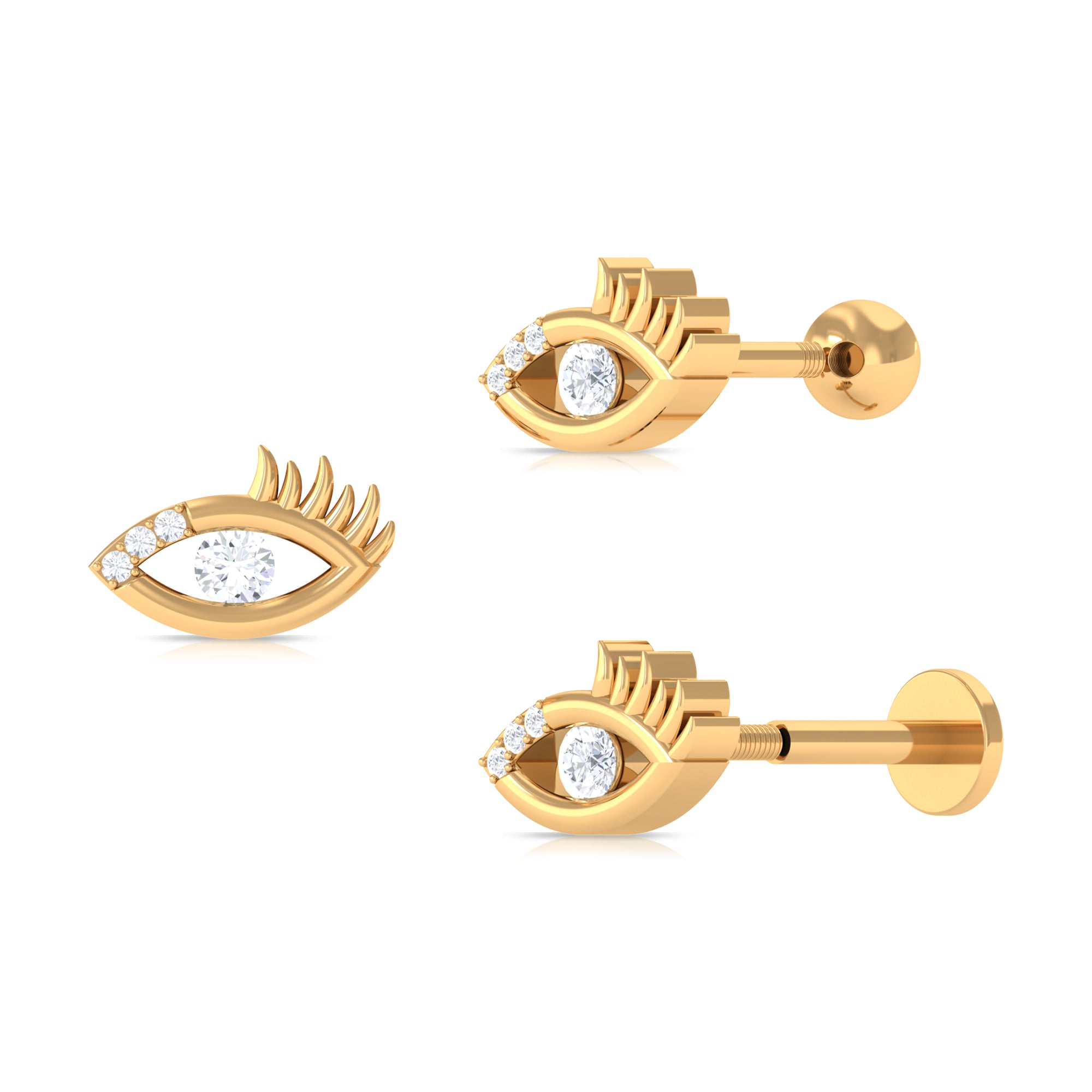 Rosec Jewels-Round Moissanite Gold Evil Eye Cartilage Earring