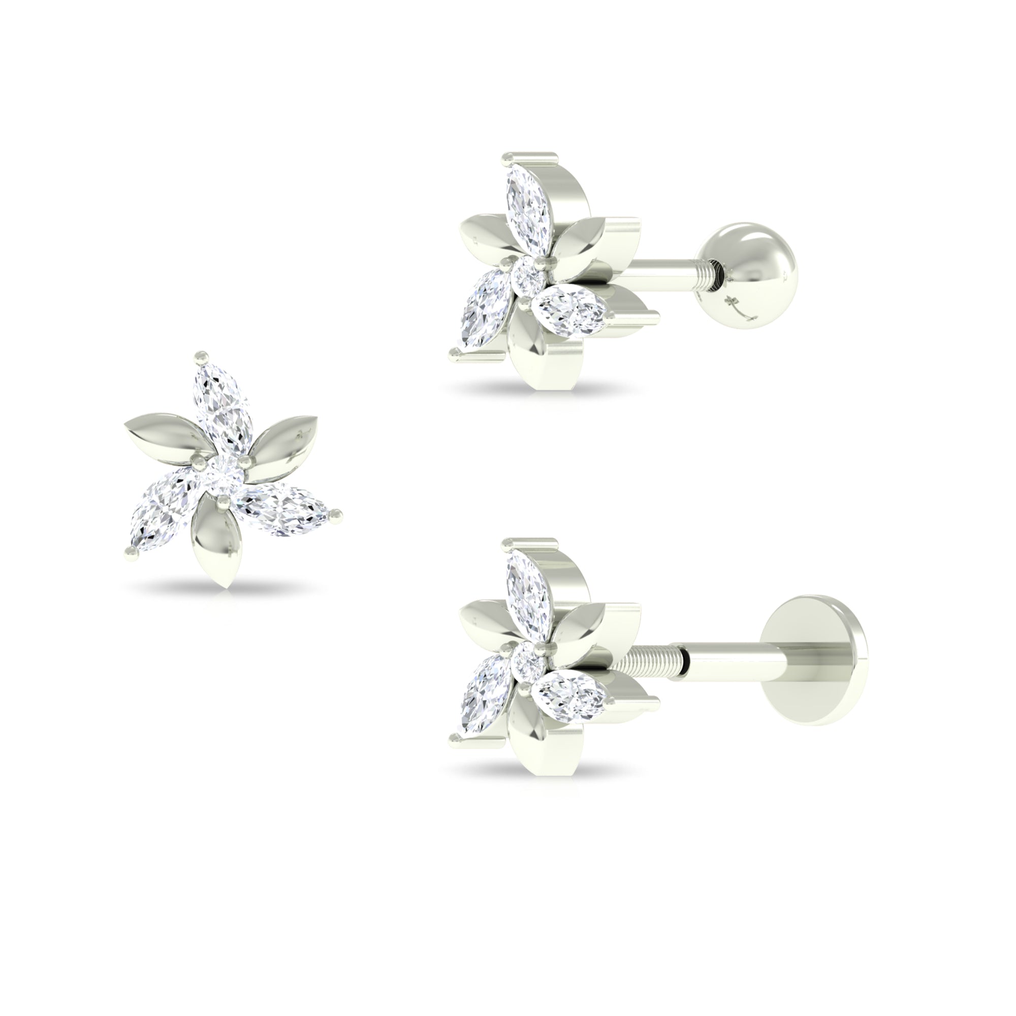 Rosec Jewels-Certified Marquise Moissanite Flower Earring for Helix Piercing