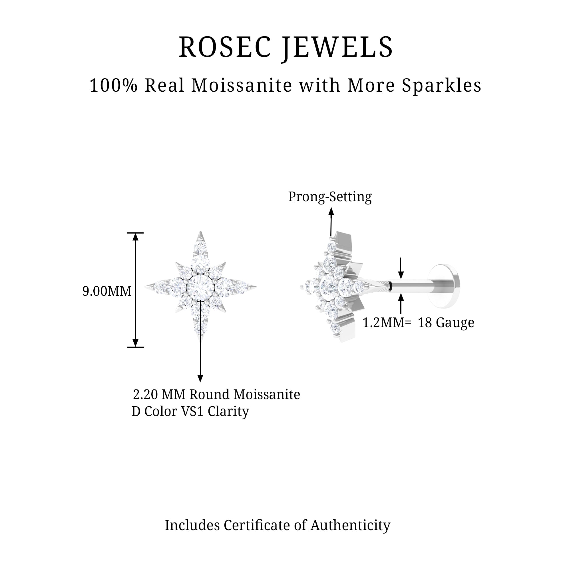 Rosec Jewels-Moissanite Starburst Cartilage Earring in Gold