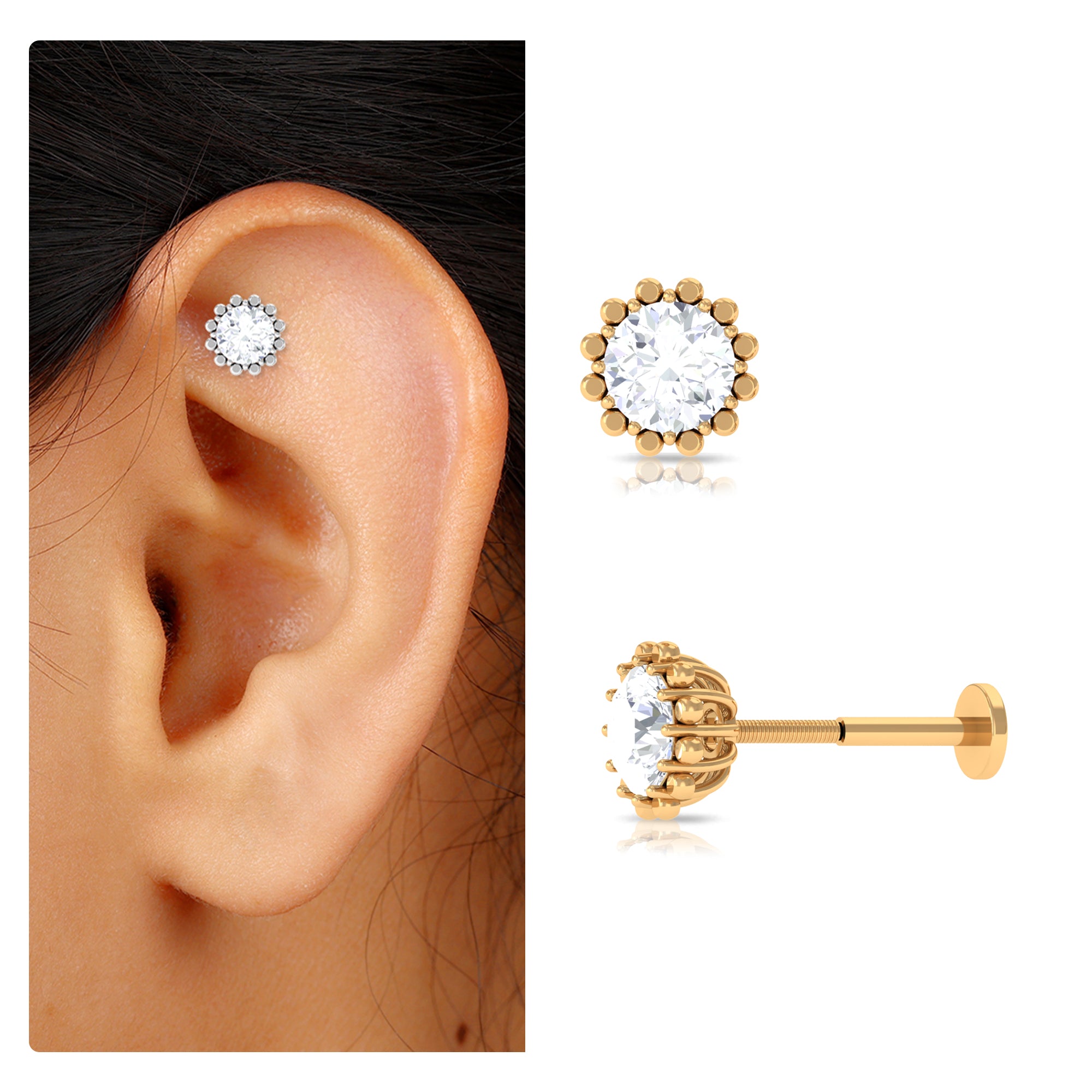 Rosec Jewels-Certified Round Moissanite Simple Cartilage Earring