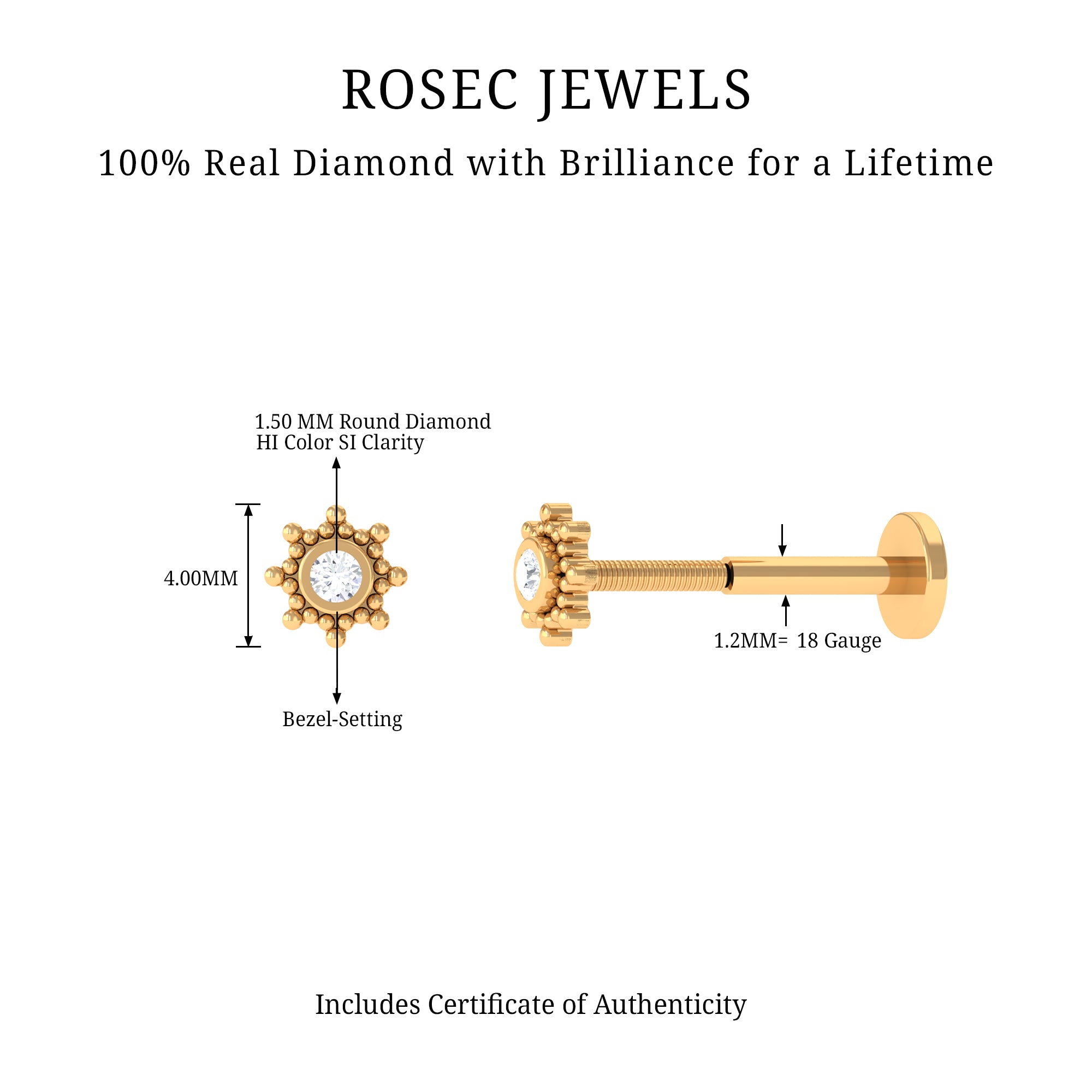 Rosec Jewels-Dainty Diamond Gold Beaded Conch Earring