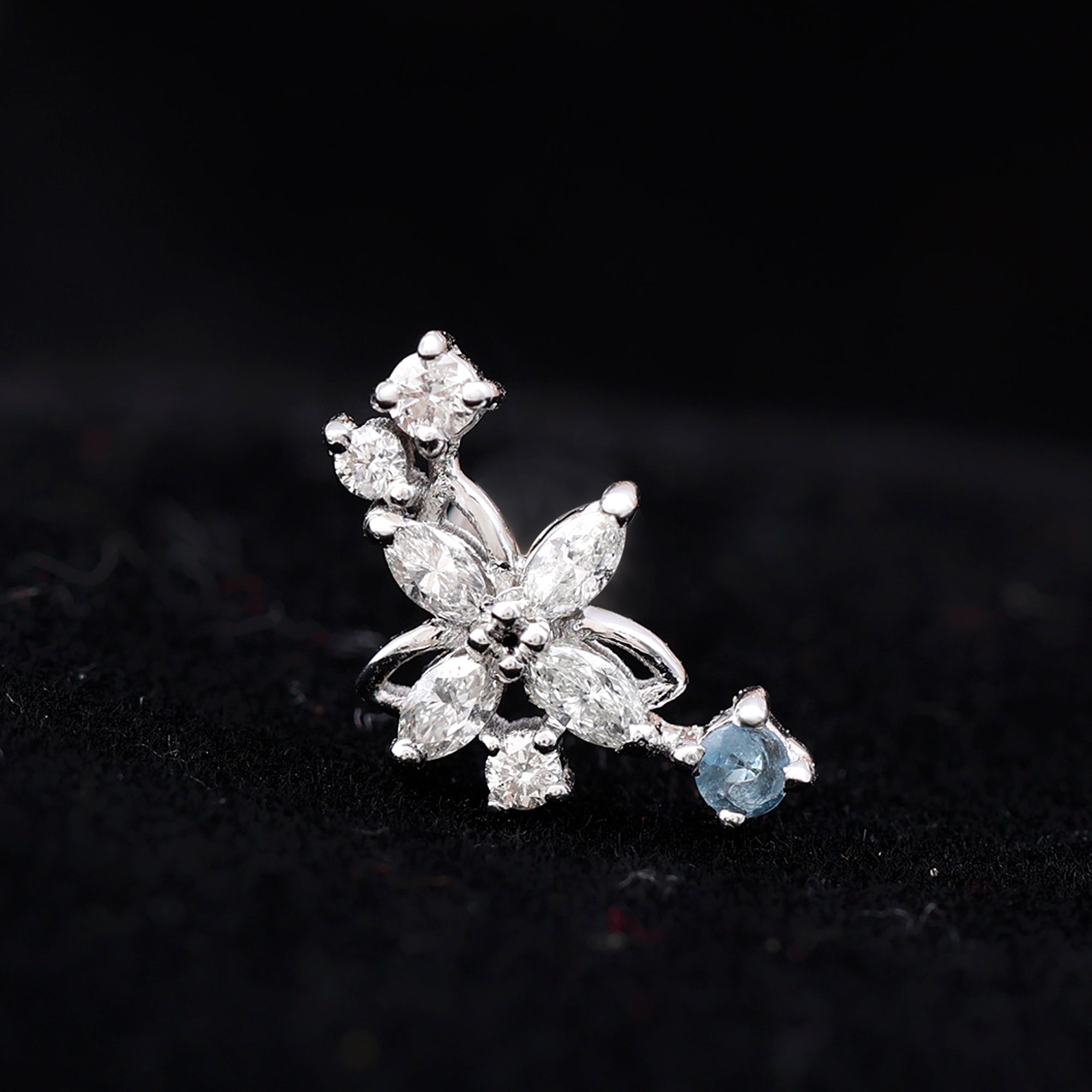 Rosec Jewels-Real Aquamarine and Moissanite Flower Crawler Earring