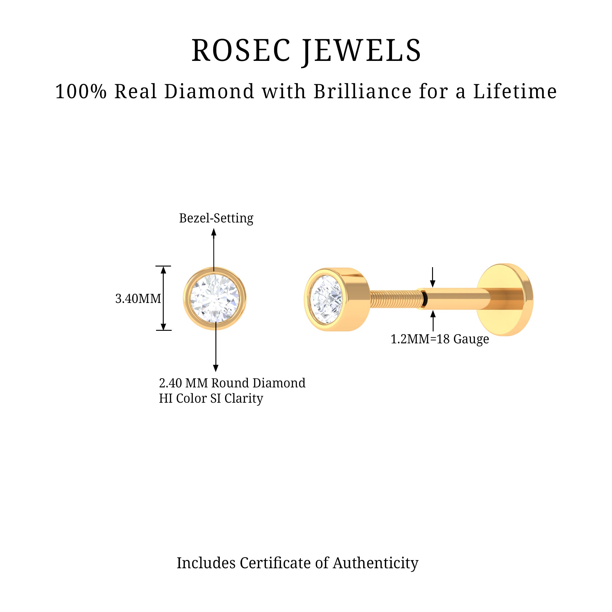 Rosec Jewels-Bezel Diamond Dainty Earring for Conch Piercing