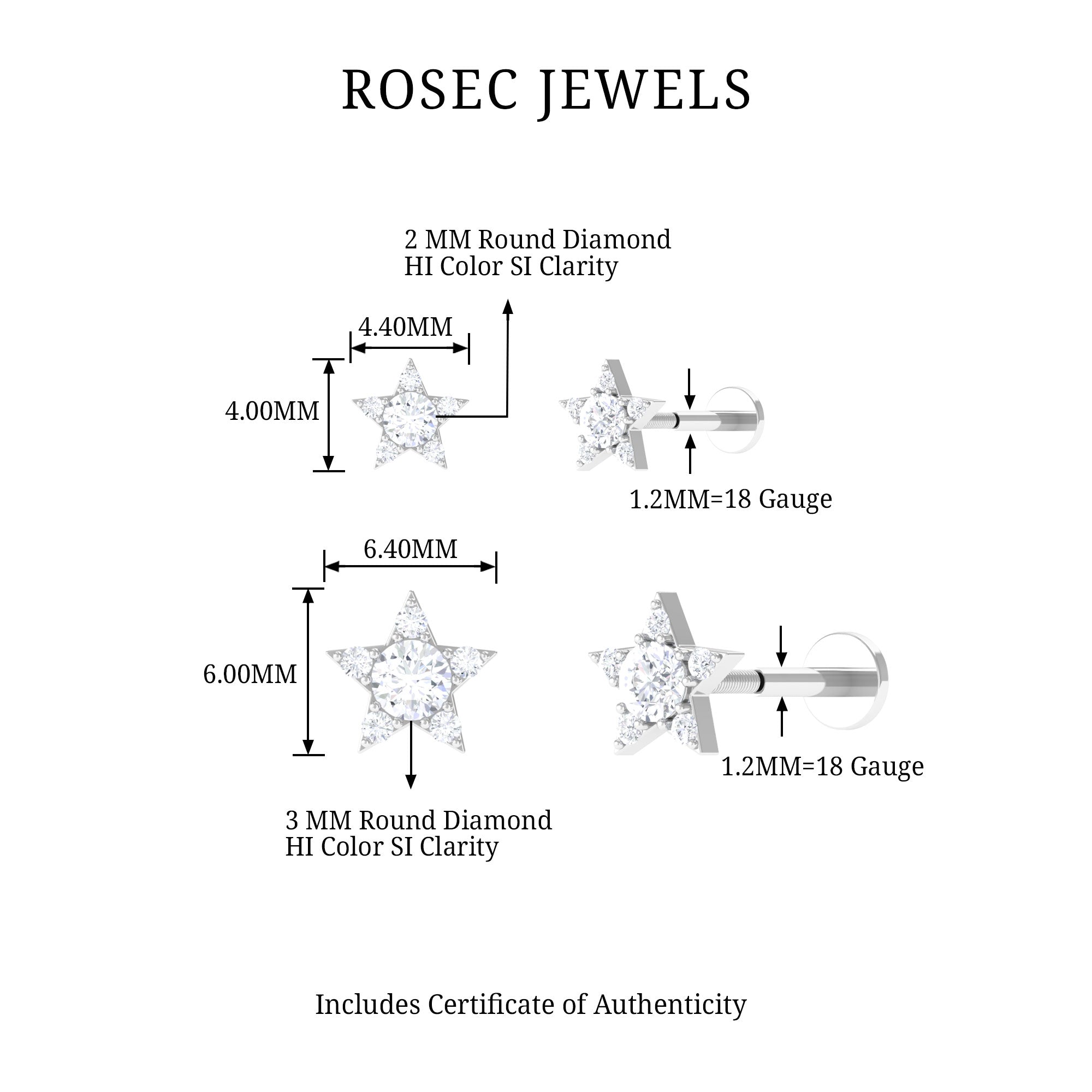 Rosec Jewels-Minimalist Diamond Star Earring for Tragus Piercing