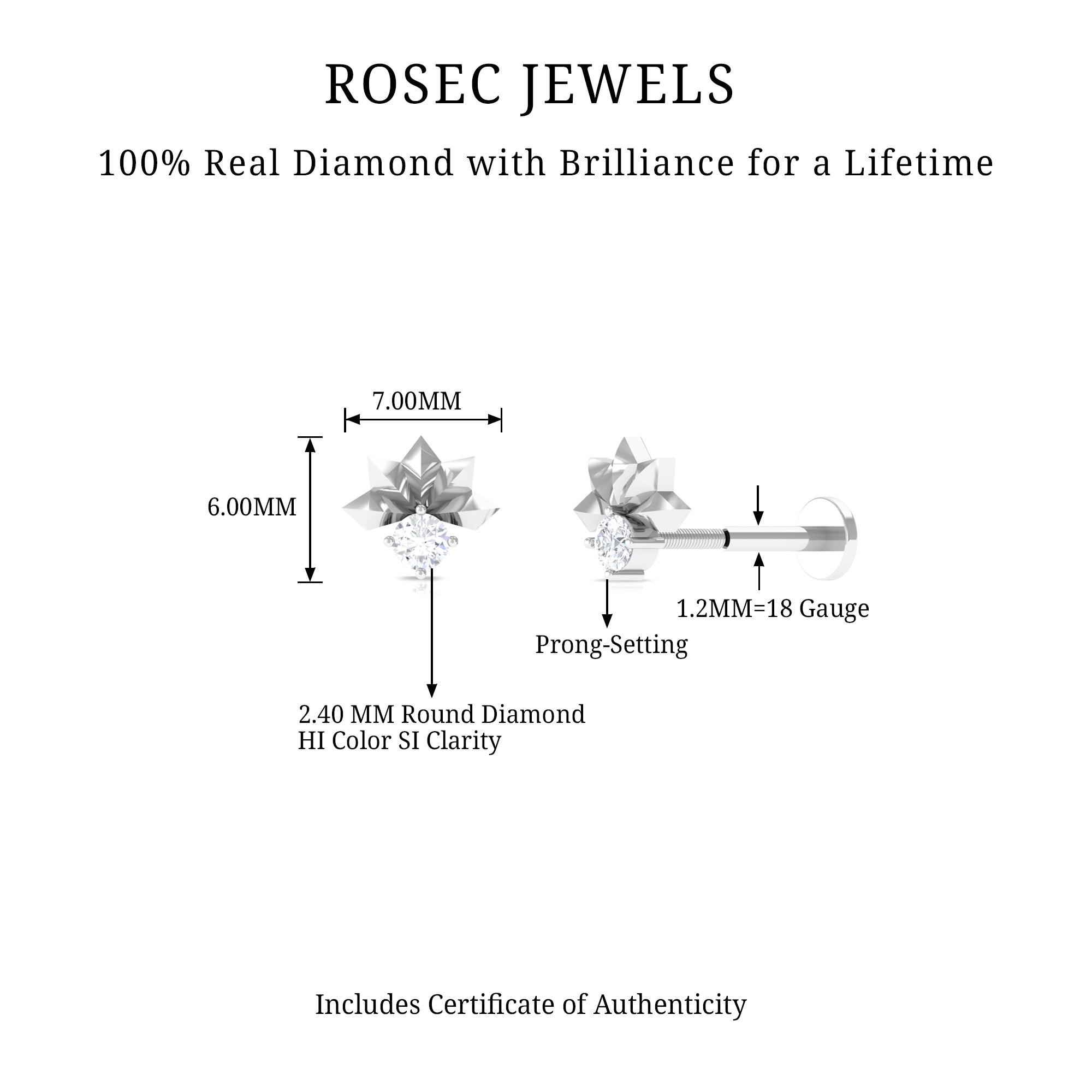 Rosec Jewels-Real Round Diamond Floral Cartilage Earring