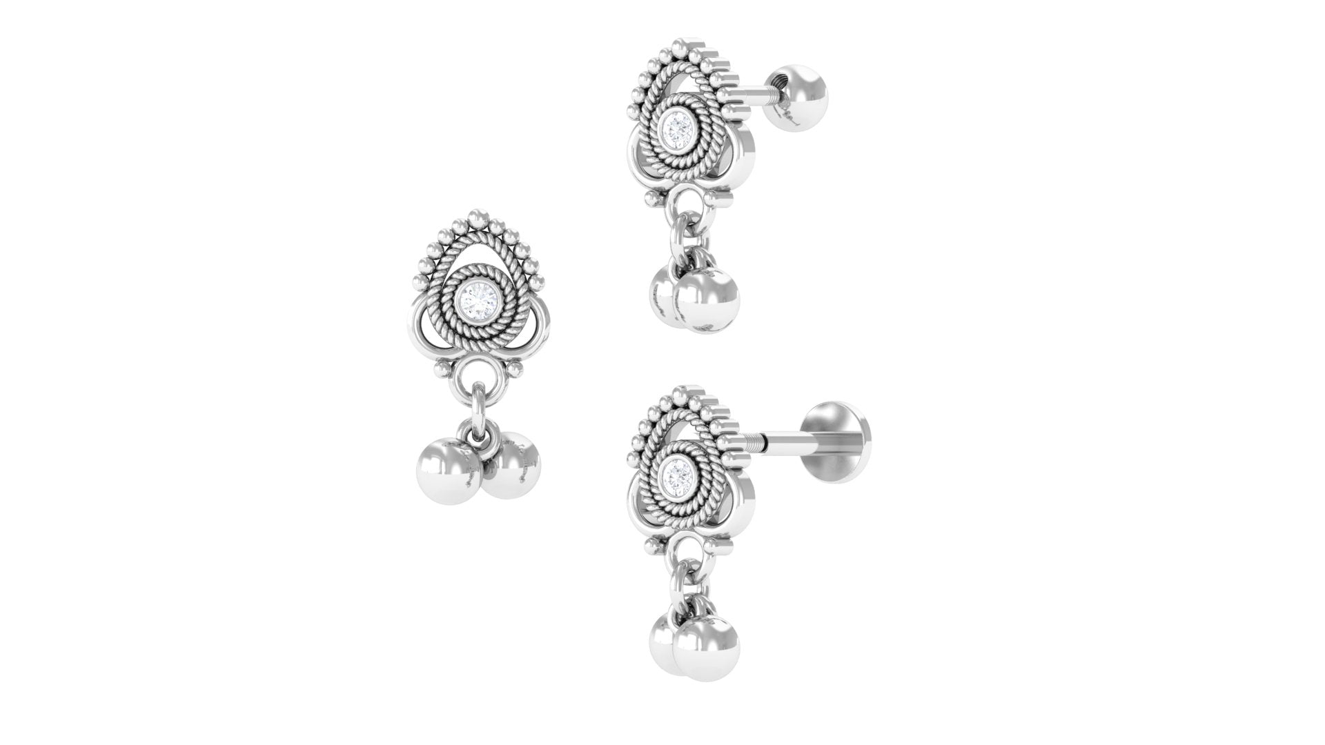 Rosec Jewels-Vintage Inspired Moissanite Drop Earring for Cartilage Piercing