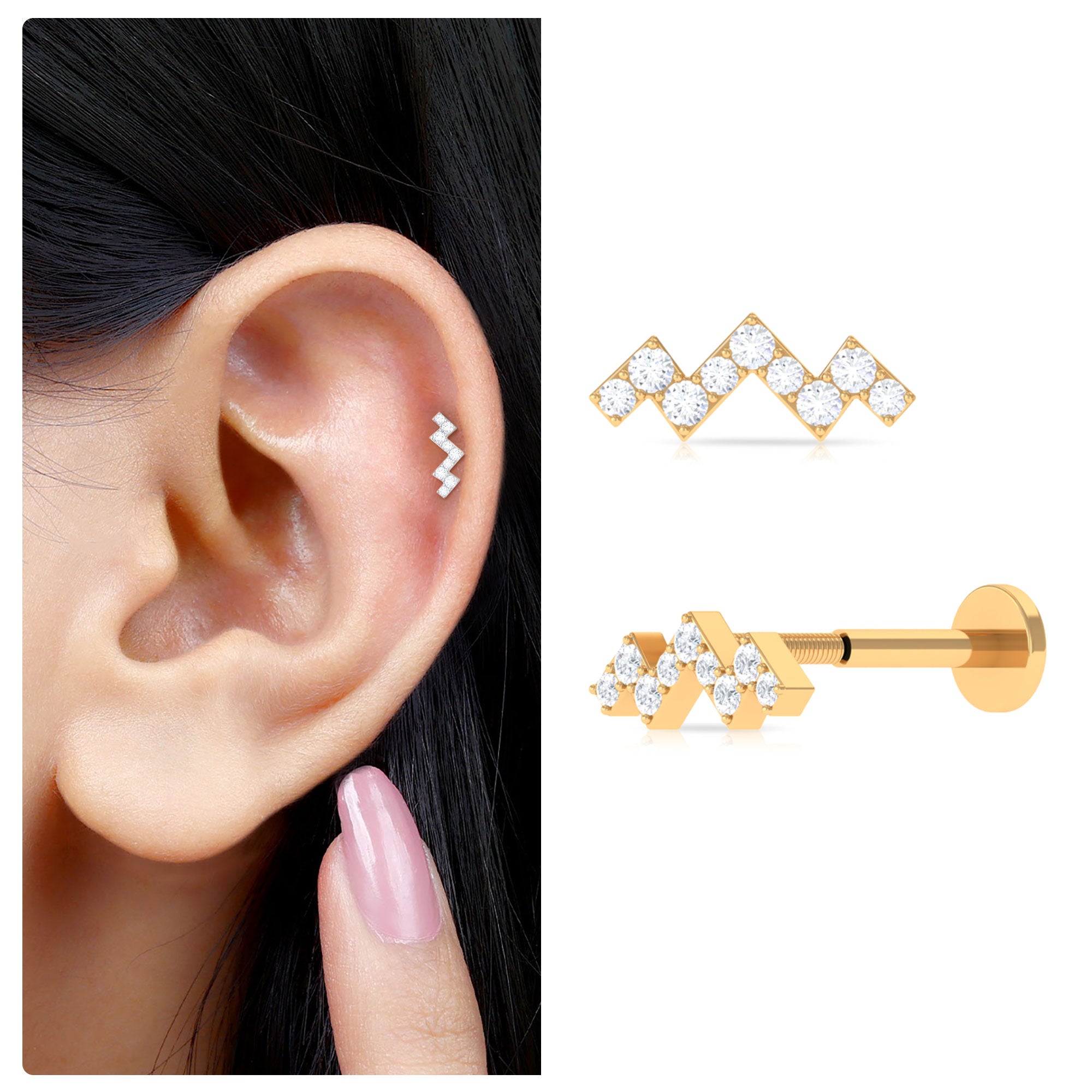 Rosec Jewels-Unique Real Diamond Zigzag Cartilage Earring