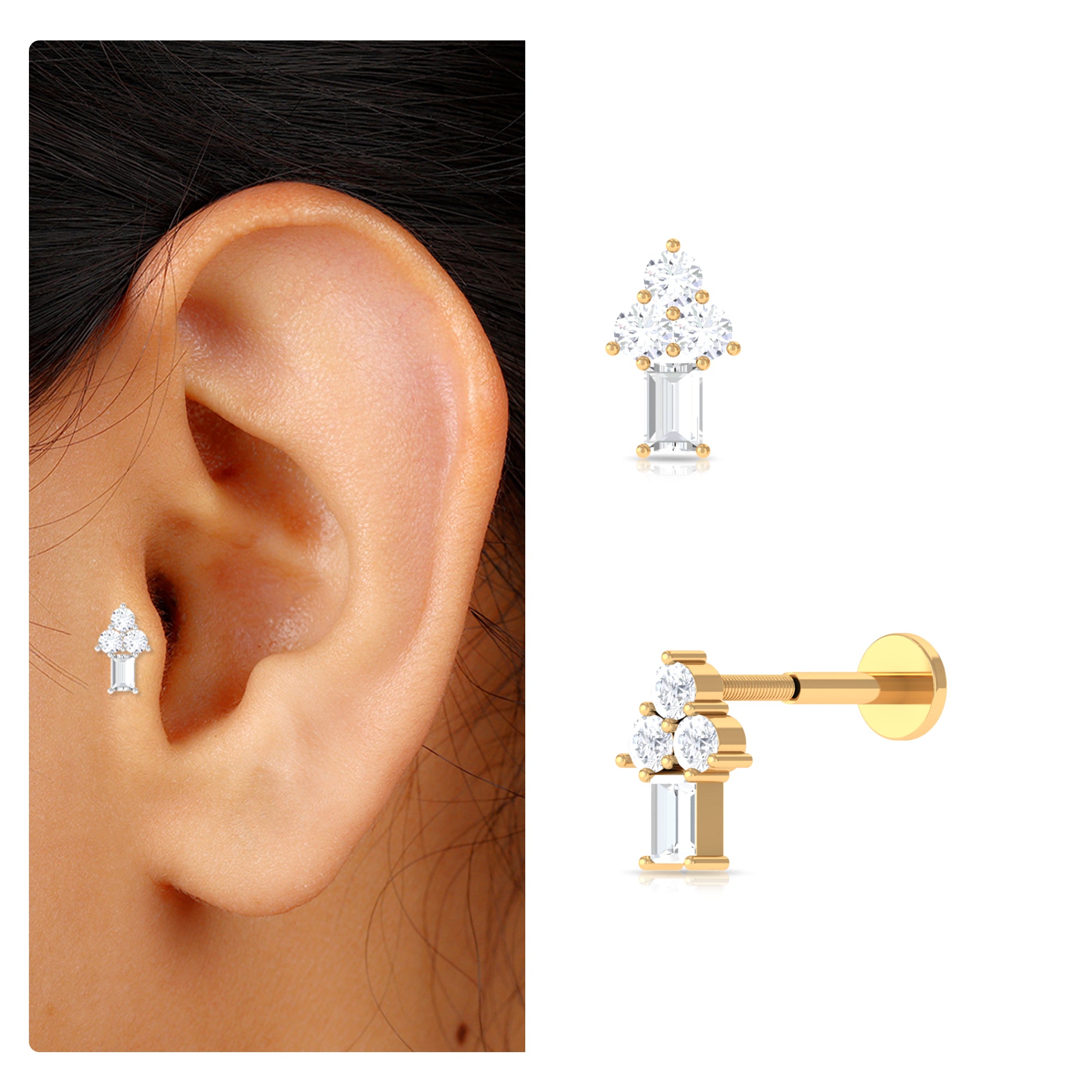 Rosec Jewels-Baguette Moissanite Cluster Earring for Tragus Piercing