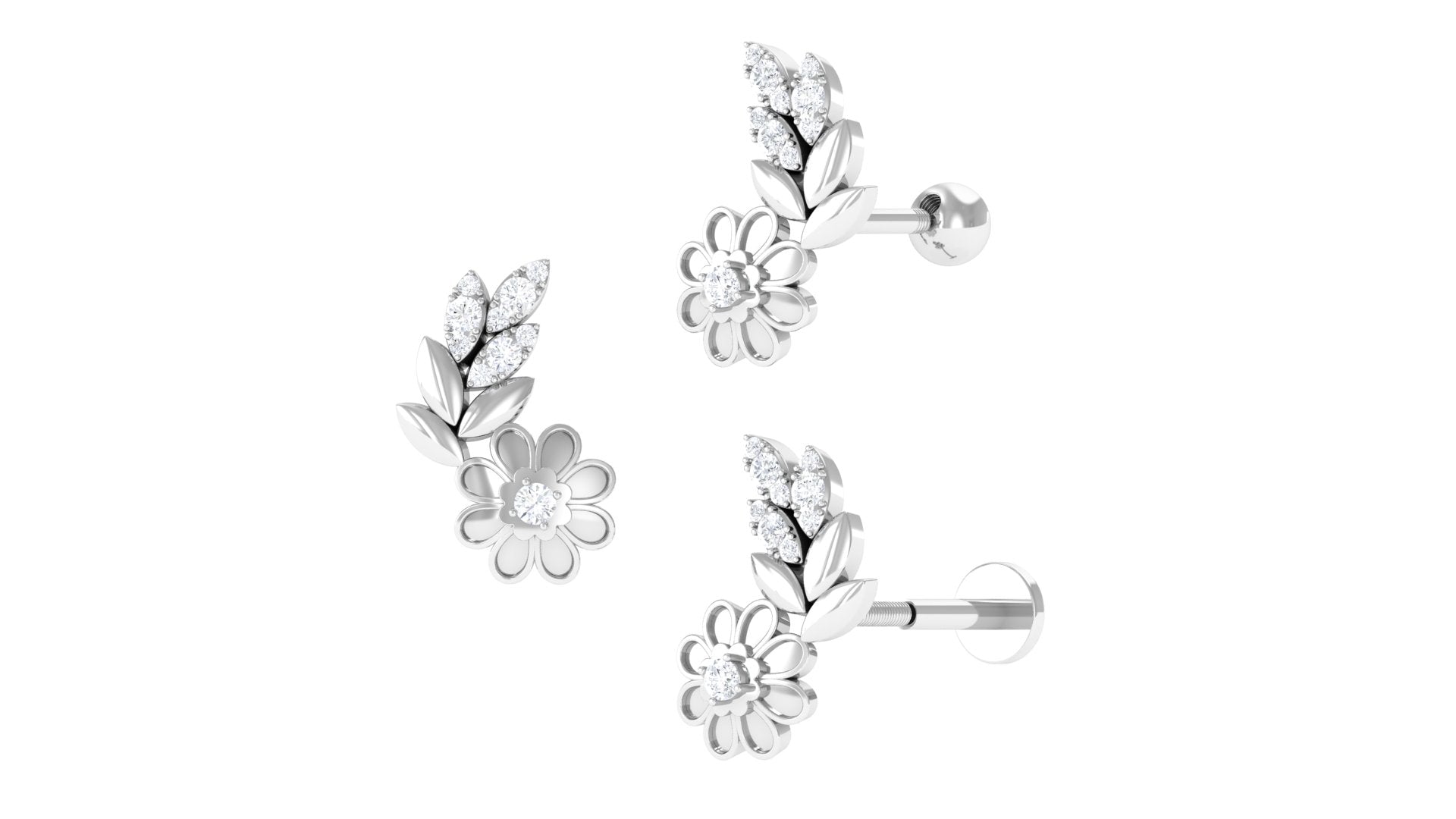 Rosec Jewels-Certified Moissanite Flower Crawler Earring for Helix Piercing