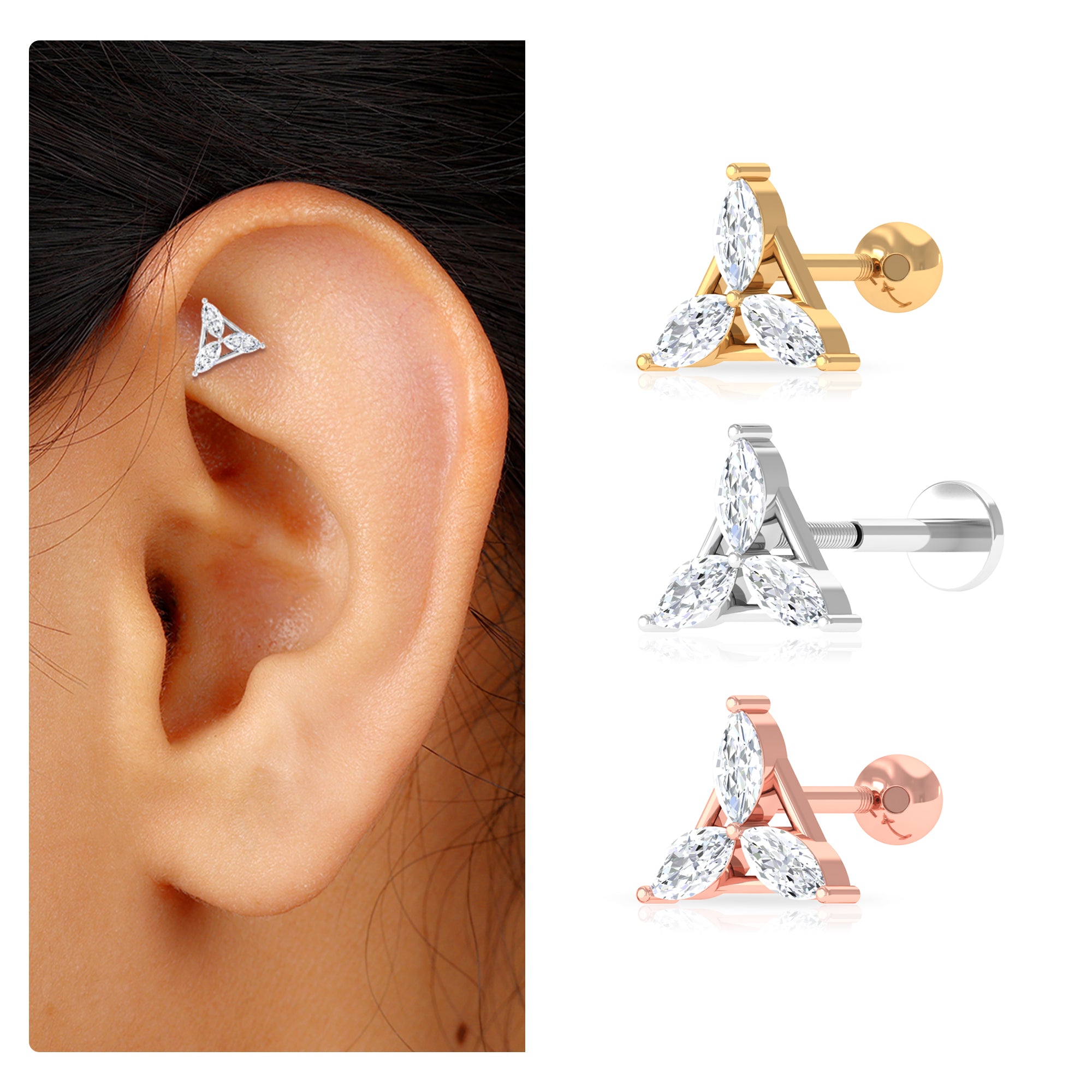 Rosec Jewels-1/4 CT Marquise Moissanite Triangle Earring for Rook Piercing