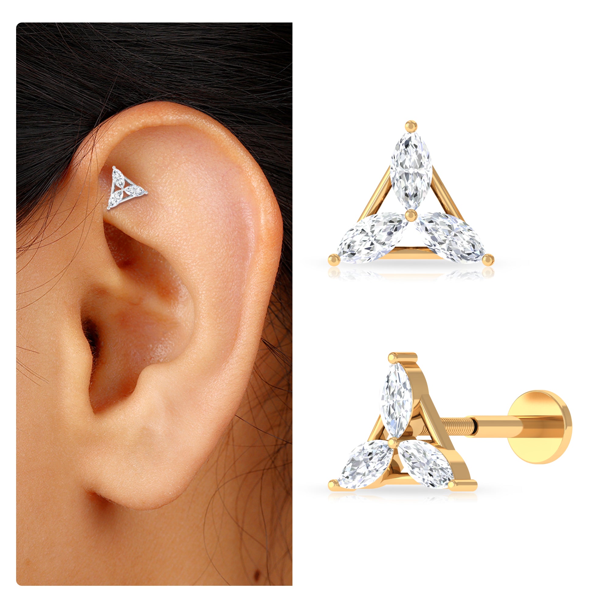 Rosec Jewels-1/4 CT Marquise Moissanite Triangle Earring for Rook Piercing