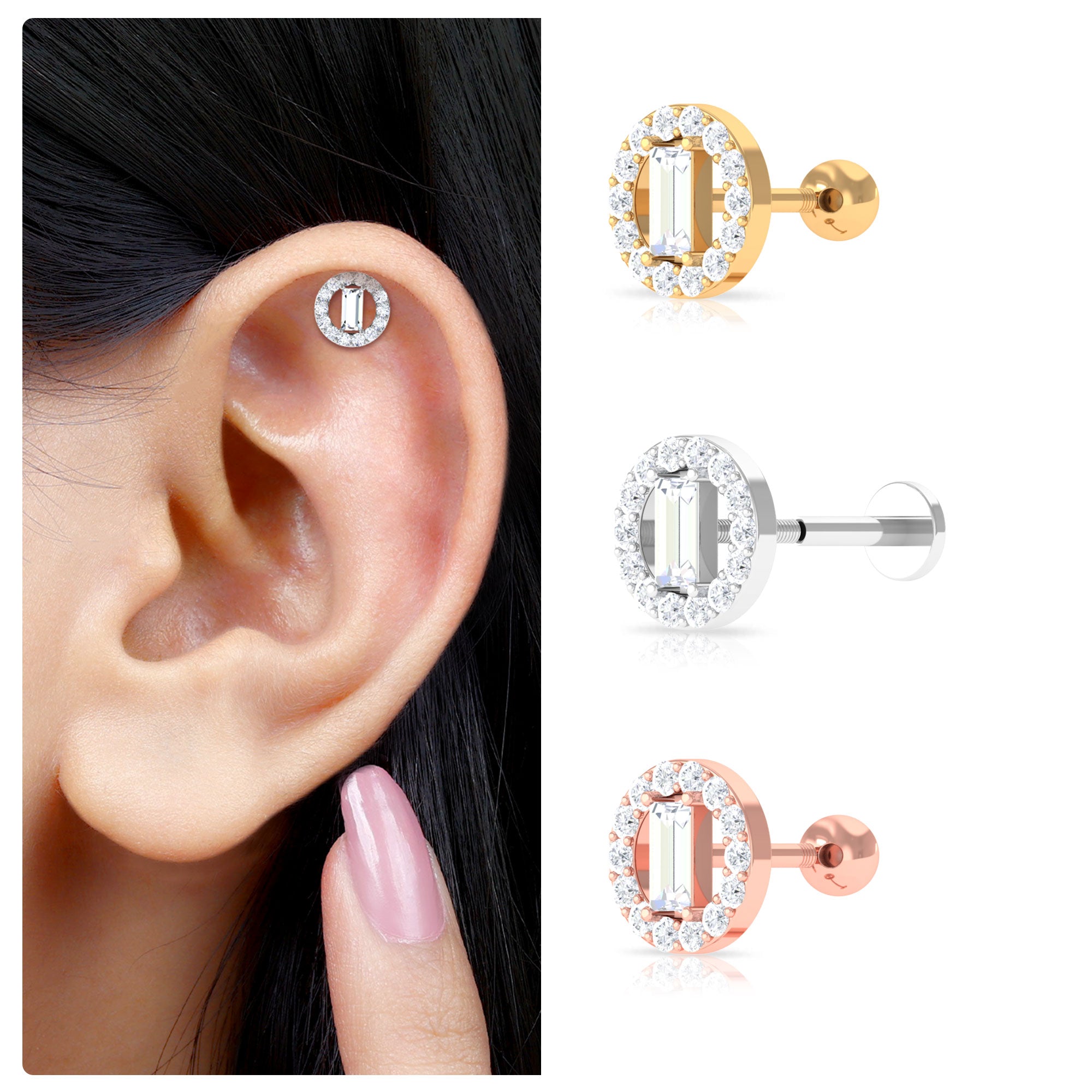 Rosec Jewels-Classic Moissanite Gold Circle Cartilage Earring