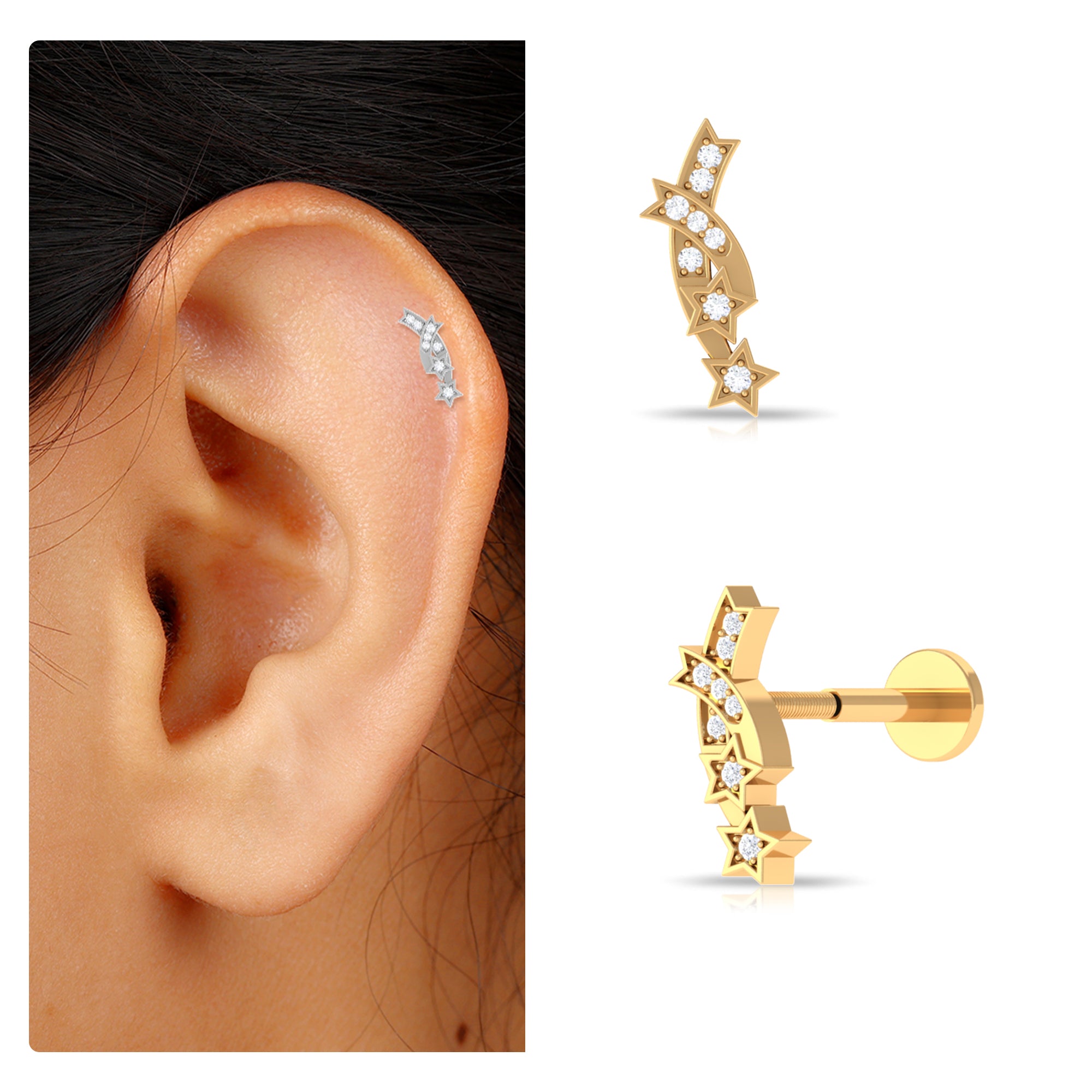 Rosec Jewels-Unique Diamond Star Celestial Climber Earring