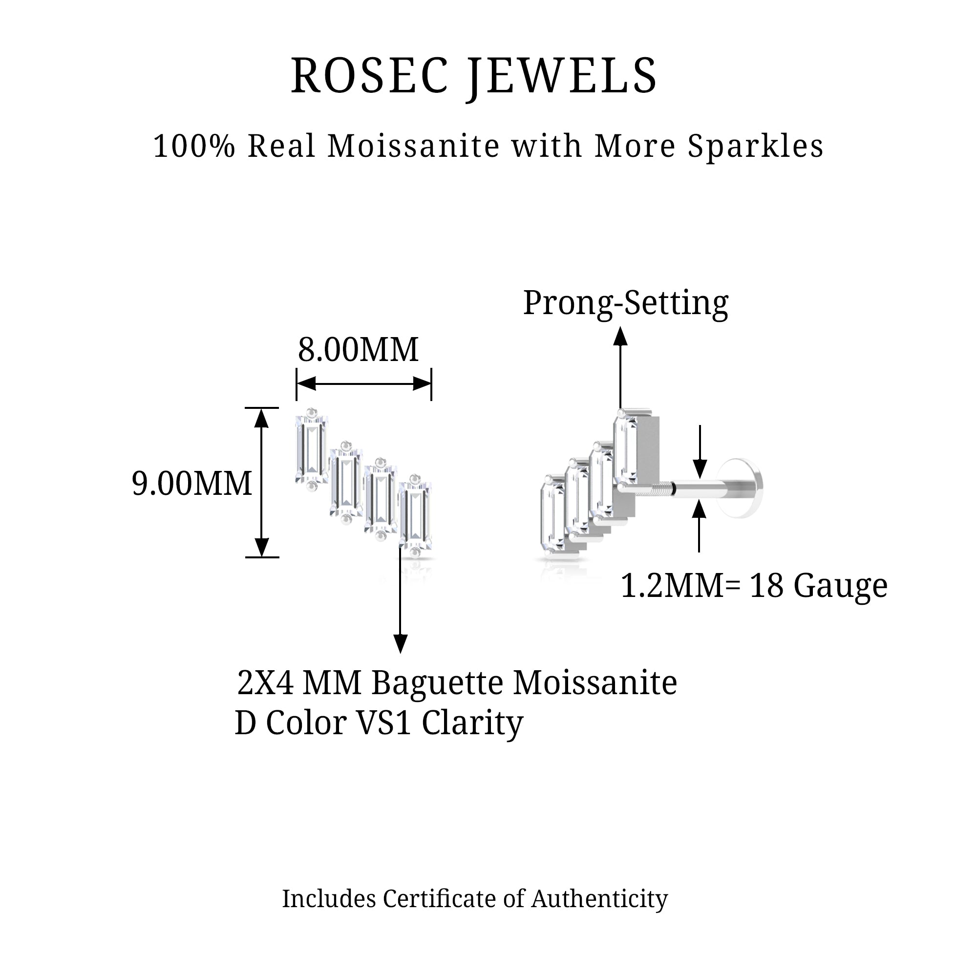 Rosec Jewels-Baguette Moissanite Cartilage Crawler Earring