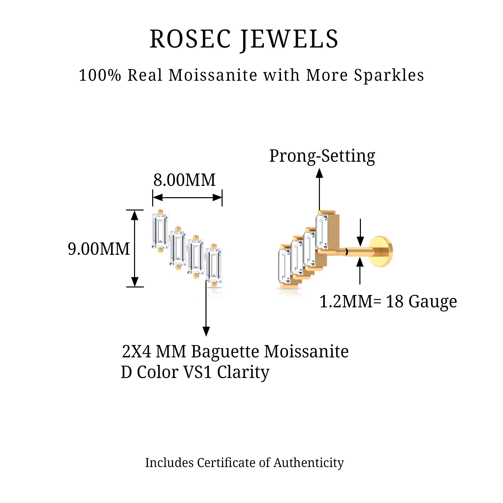 Rosec Jewels-Baguette Moissanite Cartilage Crawler Earring