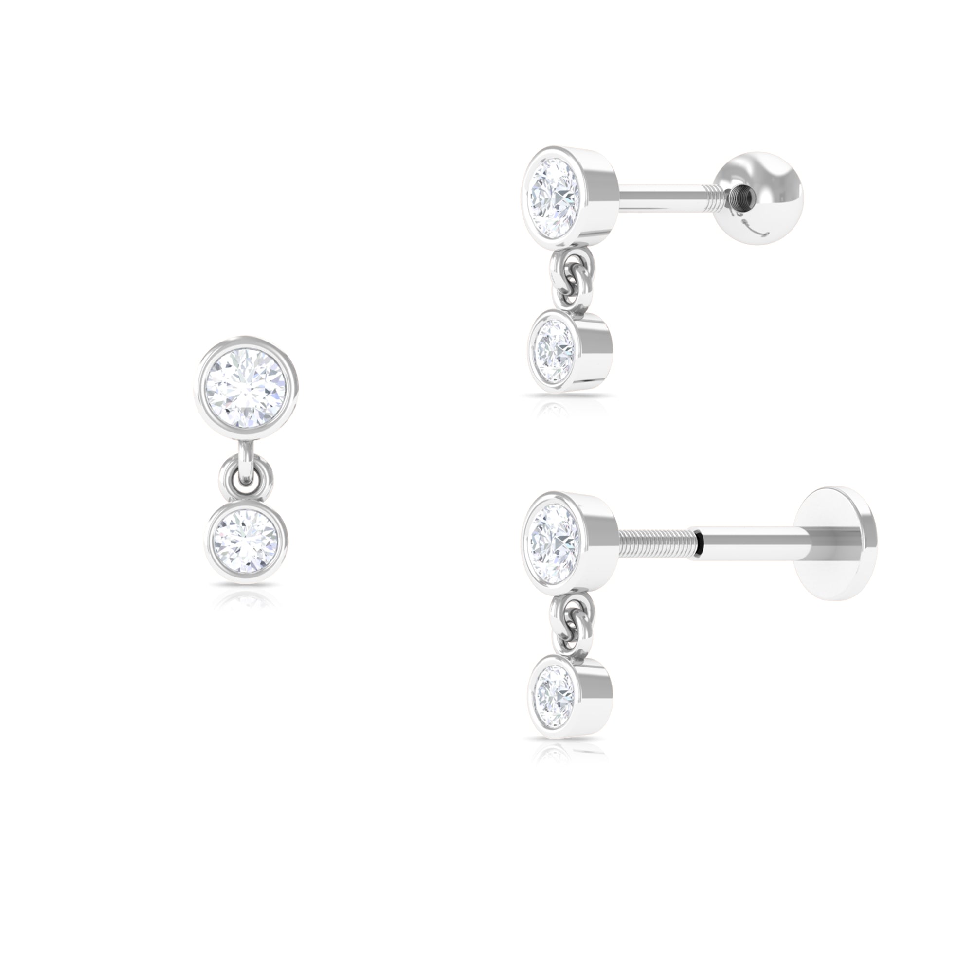 Rosec Jewels-Round Bezel Set Moissanite Drop Earring for Helix Piercing