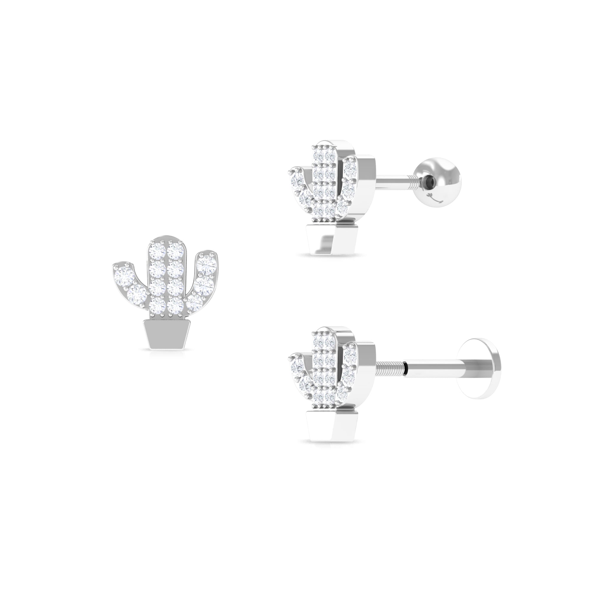 Rosec Jewels-Unique Moissanite Cactus Earring for Cartilage Piercing