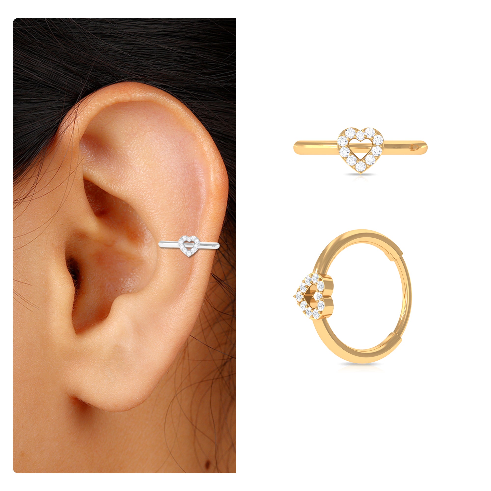 Rosec Jewels-Moissanite Heart Conch Hoop Earring in Gold