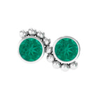 Rosec Jewels-Bezel Set Emerald Two Stone Helix Earring with Gold Beaded