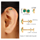 Rosec Jewels-Bezel Set Emerald Two Stone Helix Earring with Gold Beaded