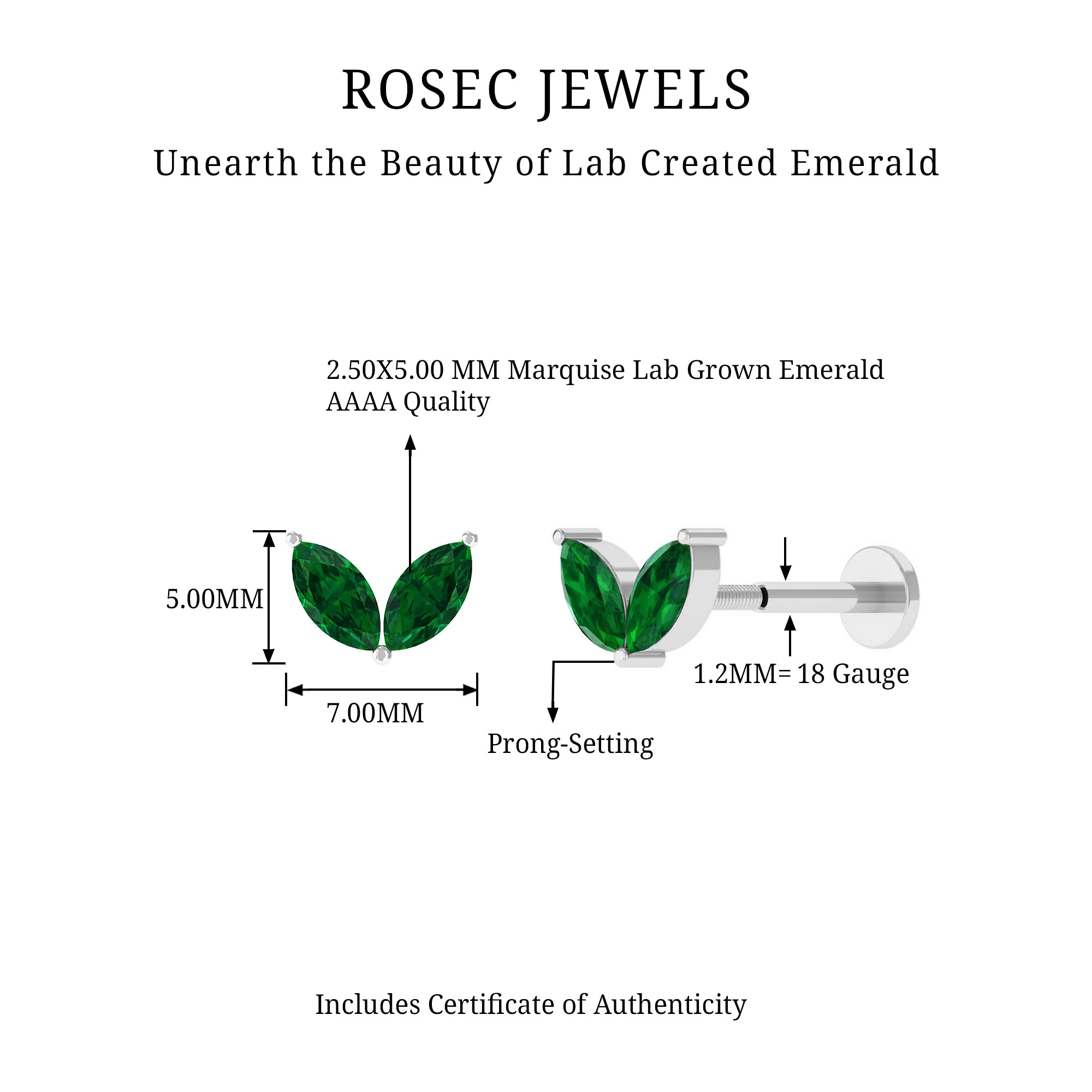 Rosec Jewels-Marquise Created Emerald Leaf Earring for Helix Piercing