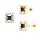 Rosec Jewels-Princess Cut Black Onyx Square Helix Earring with Moissanite