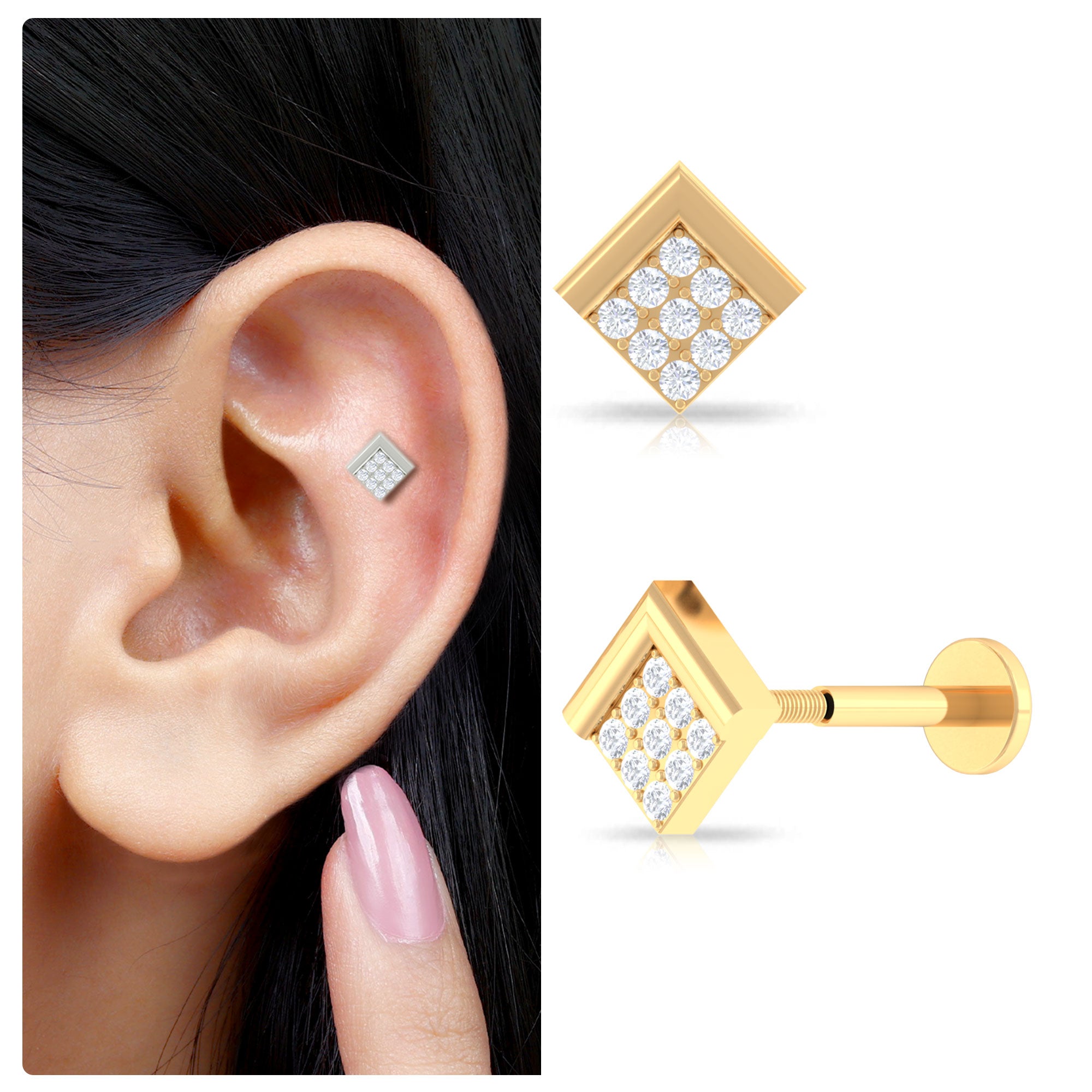 Rosec Jewels-Moissanite Geometric Conch Earring in Gold